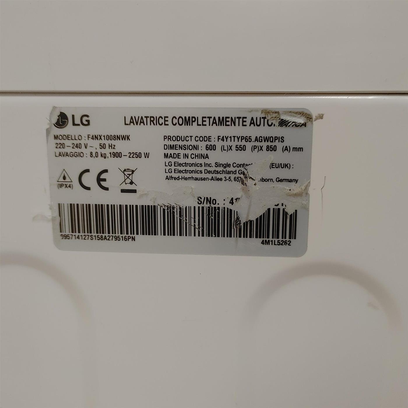 Lavatrice smart LG F4NX1008NWK Classe A 8 Kg