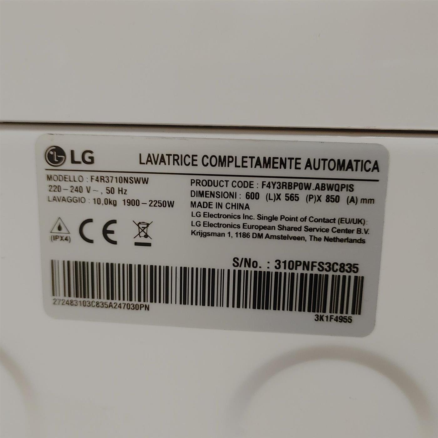 Lavatrice intelligente LG F4R3710NSWW Autodosaggio Wi-Fi 10 Kg