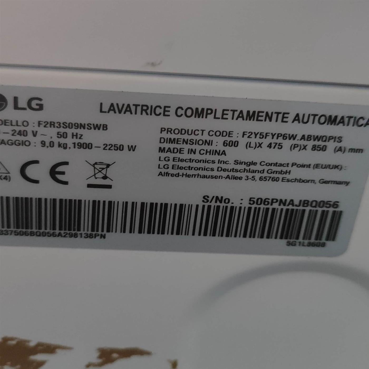 Lavatrice intelligente LG F2R3S09NSWB Classe A 9 Kg
