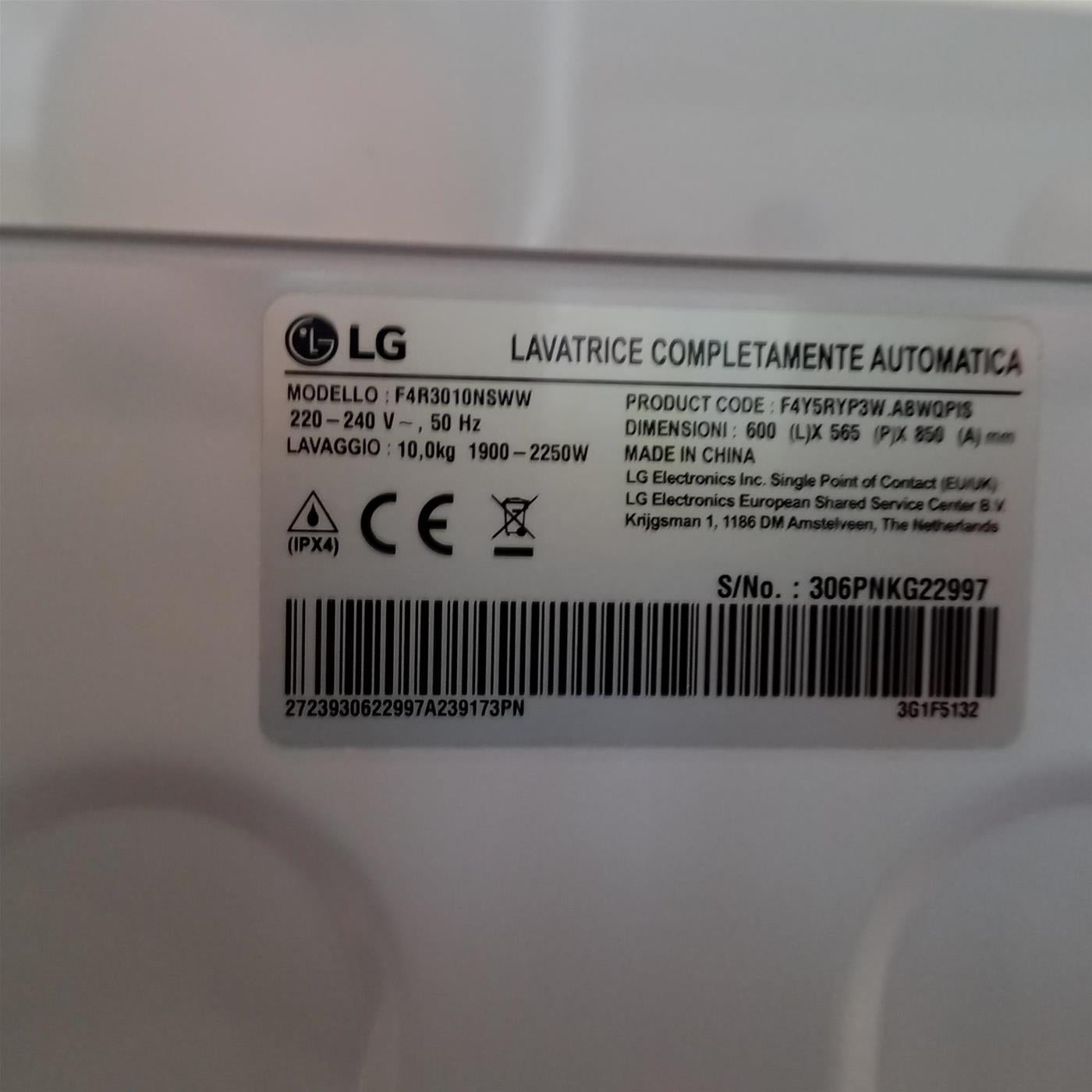 Lavatrice intelligente LG F4R3010NSWW Classe A 10 Kg
