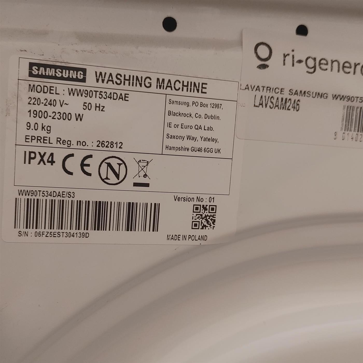 Lavatrice Samsung WW90T534DAE Carica frontale 9 kg 1400 giri Bianco