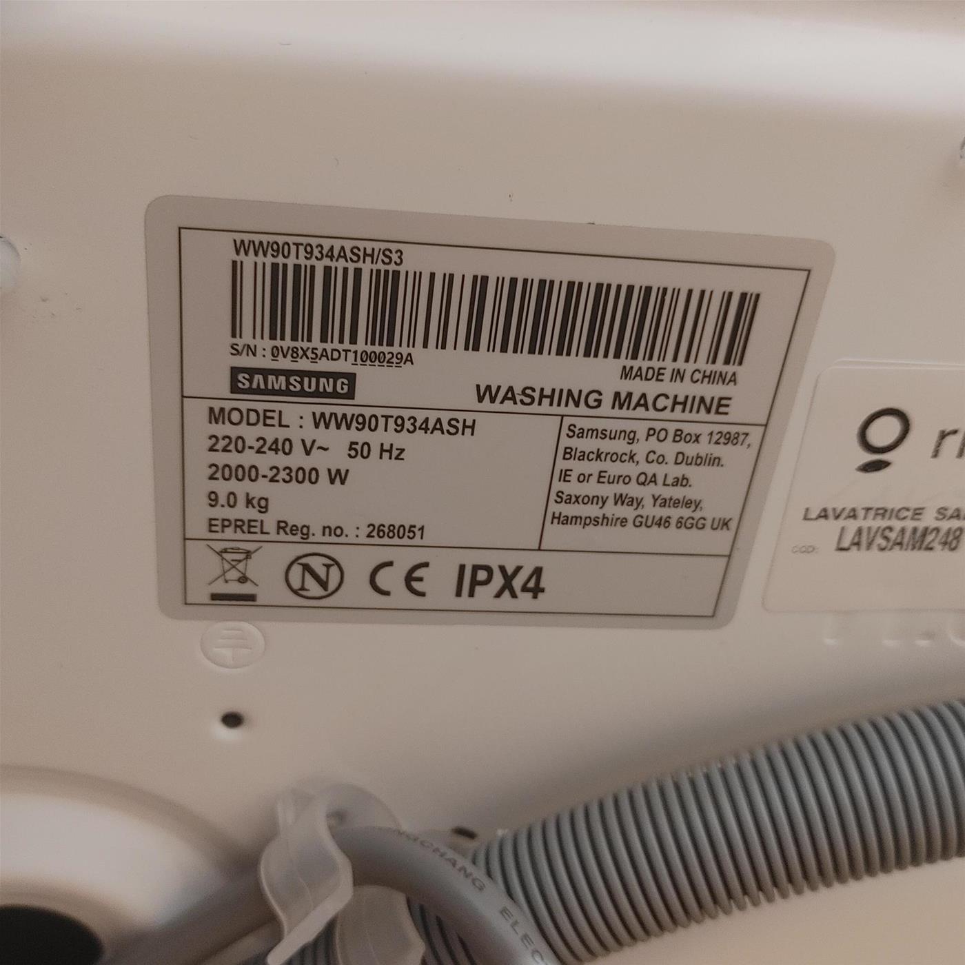 Lavatrice Samsung WW90T934ASH Carica frontale 9 kg 1400 giri Bianco