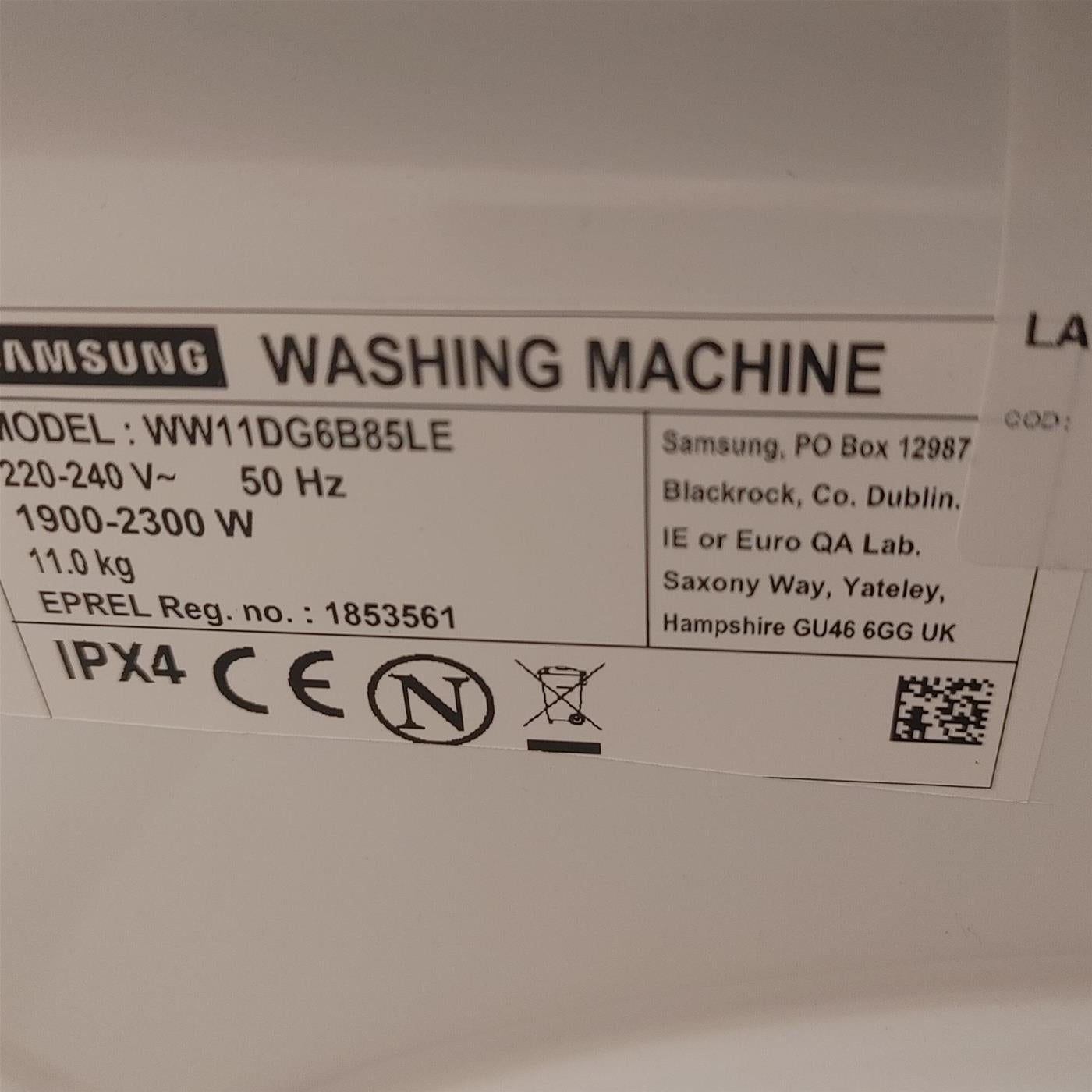 Lavatrice Samsung WW11DG6B85LEU3 Carica frontale 11 kg 1400 Giri/min Bianco