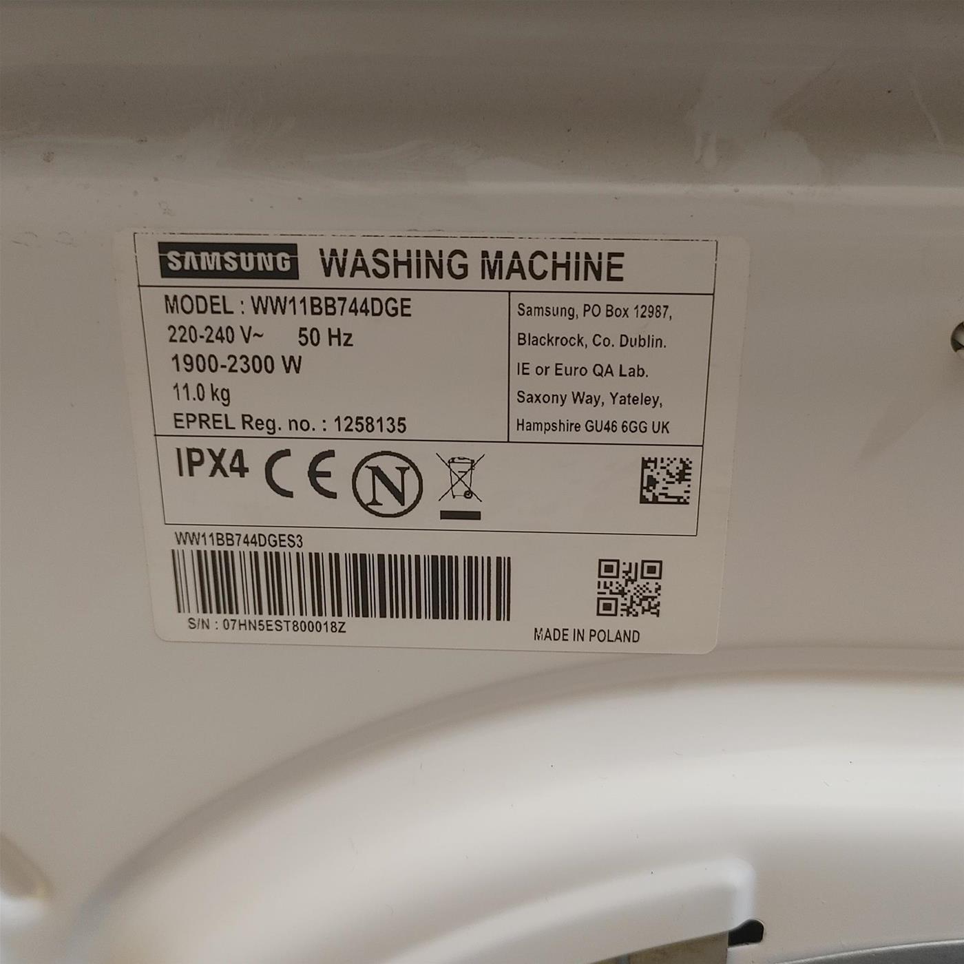 Lavatrice Samsung WW11BB744DGE/S3 Carica frontale 11 kg 1400 giri Bianco