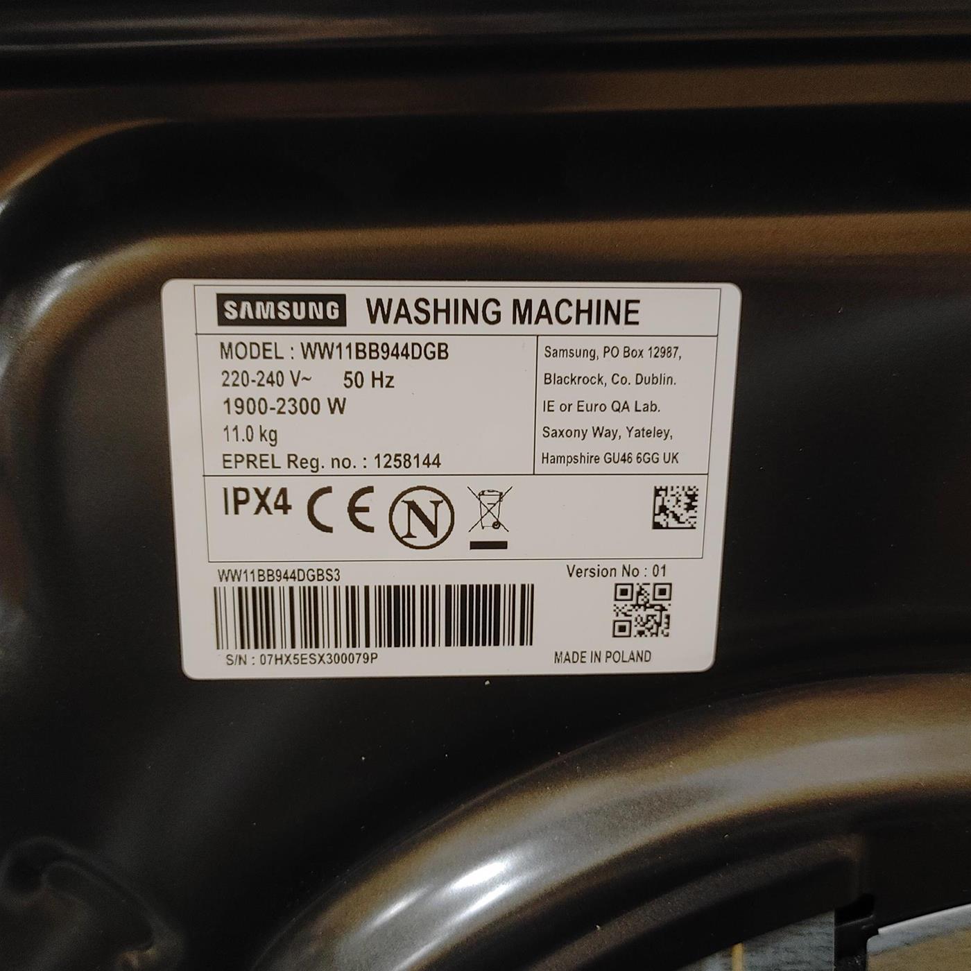 Lavatrice Samsung WW11BB944DGB/S3 Carica frontale 11 kg 1400 giri Nero