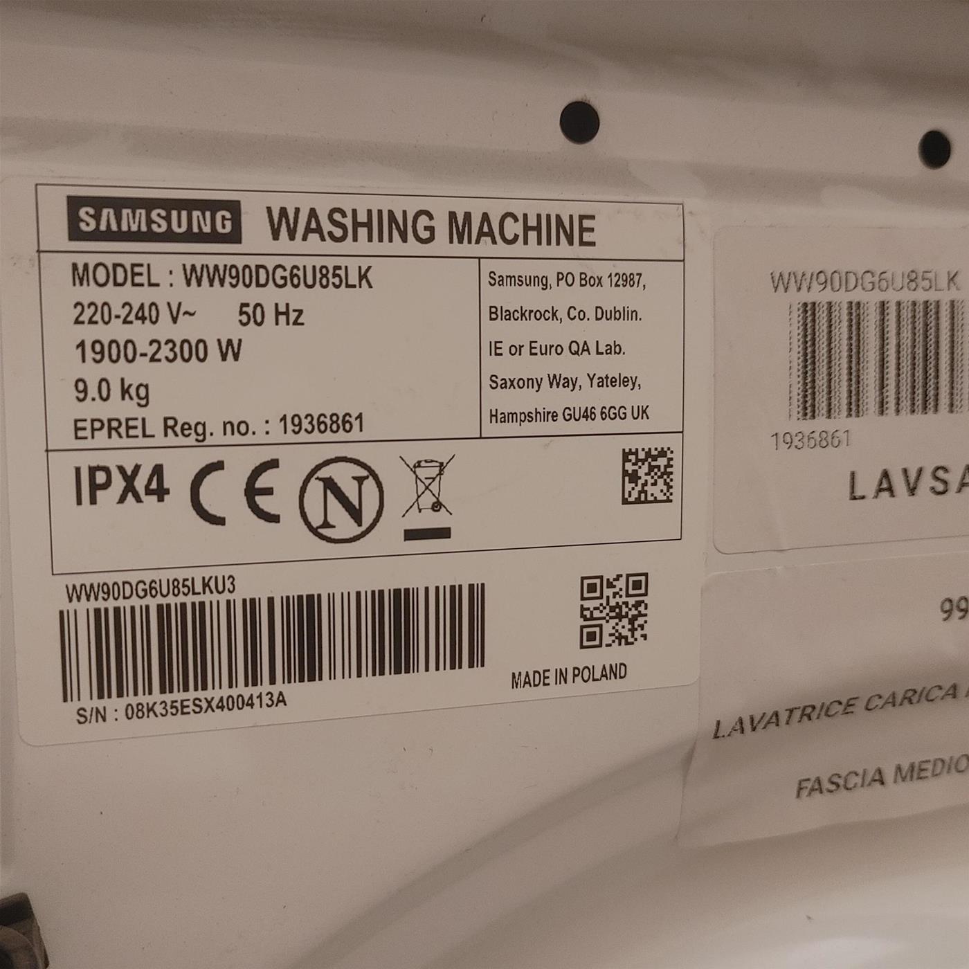 Lavatrice intelligente Samsung WW90DG6U85LKU3 Ecodosatore 9 Kg