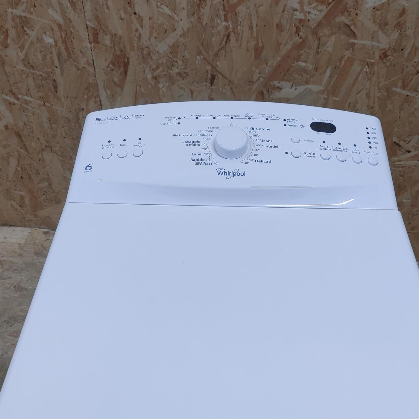Whirlpool AWE6539 lavatrice Caricamento dall'alto 6 kg 1000 Giri/min Bianco