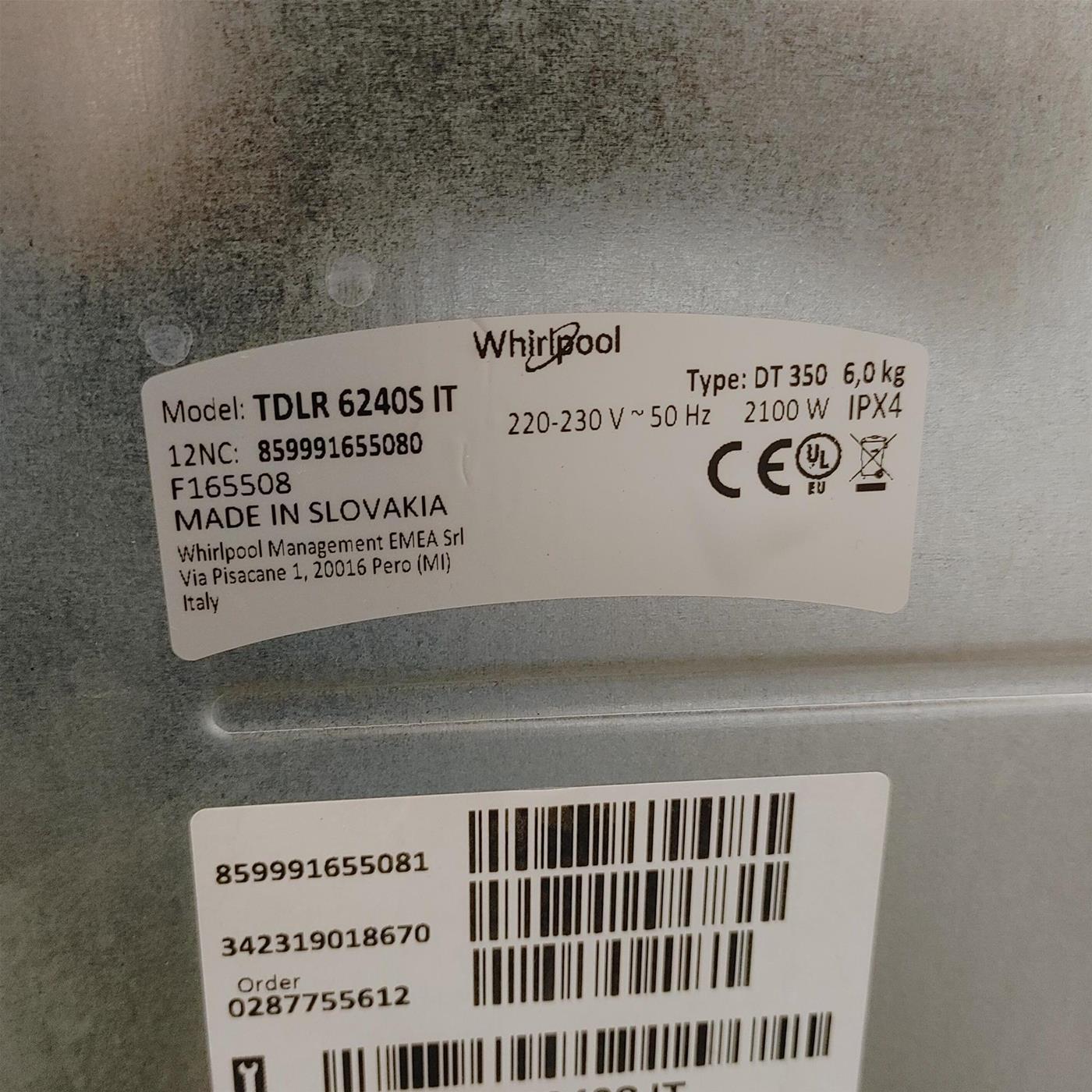 Lavatrice Whirlpool TDLR 6240S IT Carica dall'alto 6 kg 1200 giri Bianco