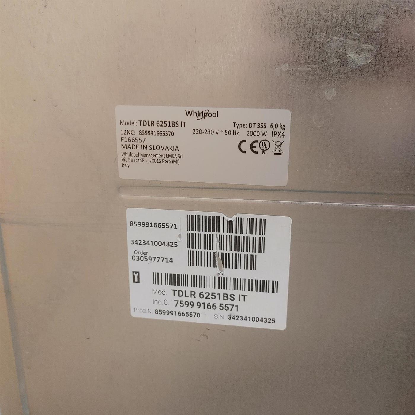 Lavatrice slim Whirlpool TDLR 6240S IT caricamento dall'alto