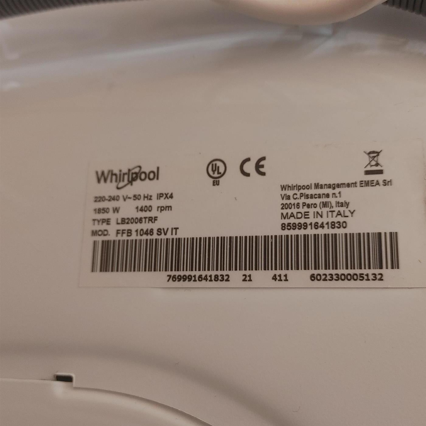 Lavatrice Whirlpool FreshCare FFB 1046 SV IT Carica frontale 10 kg 1400 giri Bianco