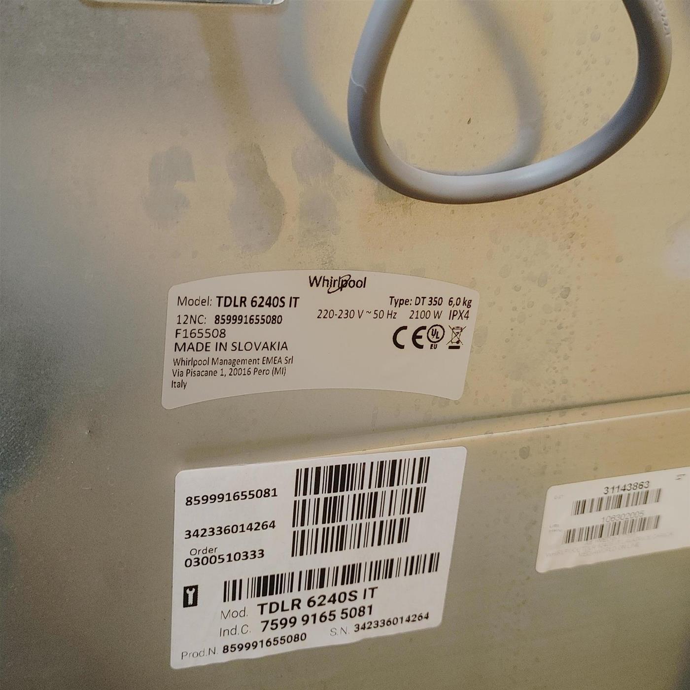 Lavatrice Whirlpool TDLR 6240S IT Carica dall'alto 6 kg 1200 giri Bianco