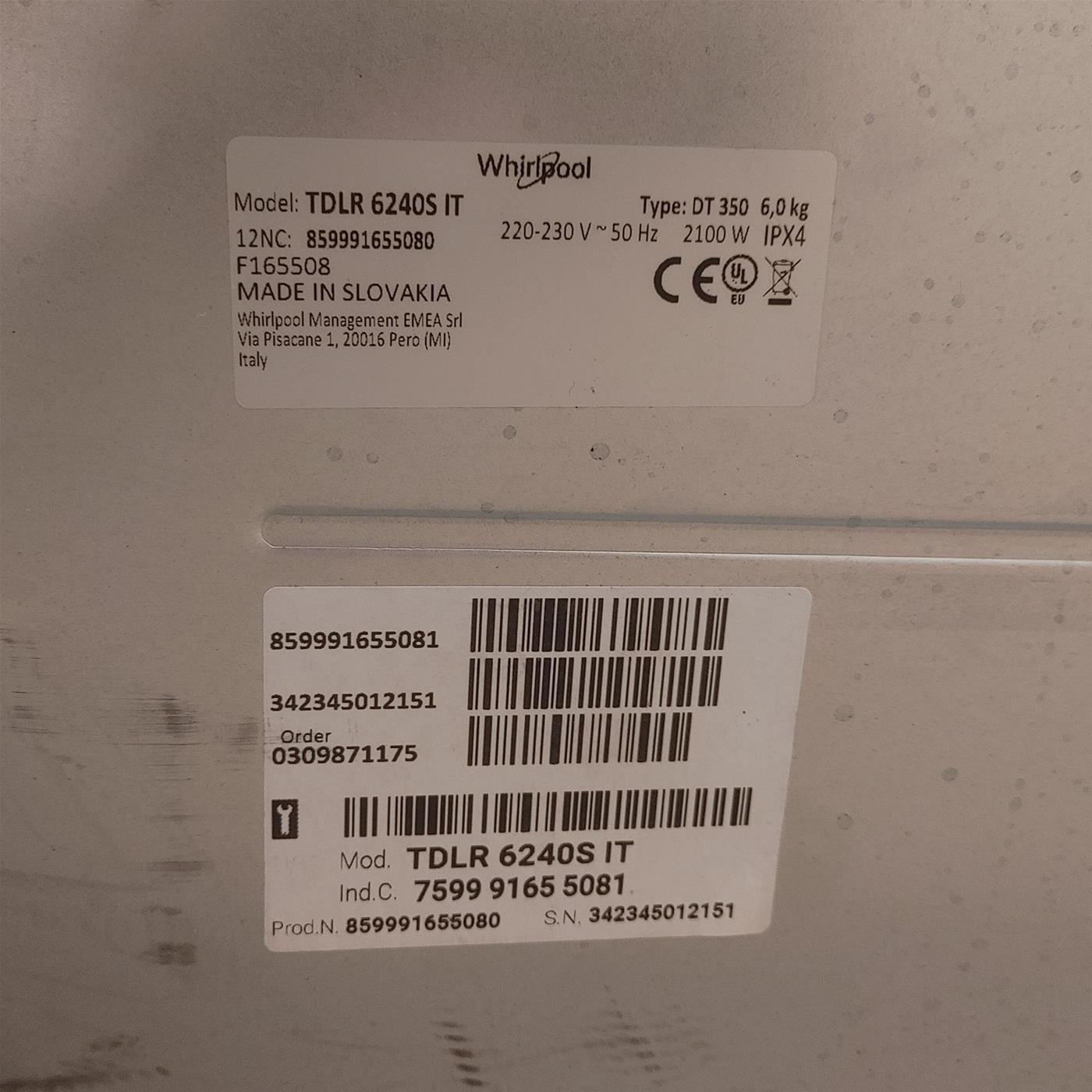 Lavatrice Whirlpool TDLR 6240S IT Carica dall'alto 6 kg 1200 giri Bianco