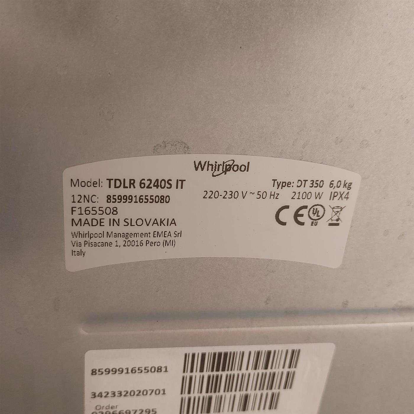 Lavatrice Whirlpool TDLR 6240S IT Carica dall'alto 6 kg 1200 giri Bianco