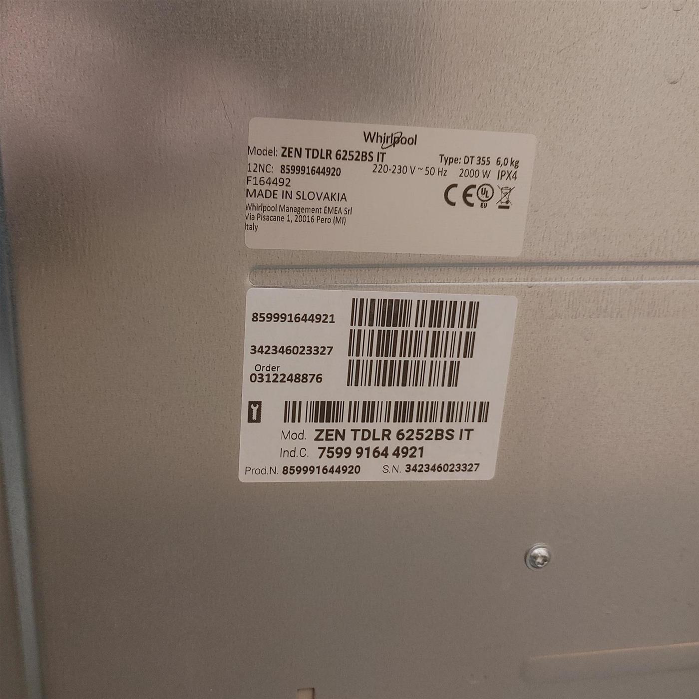 Lavatrice Whirlpool ZEN TDLR 6252BS IT Carica dall'alto 6 kg 1200 giri Bianco