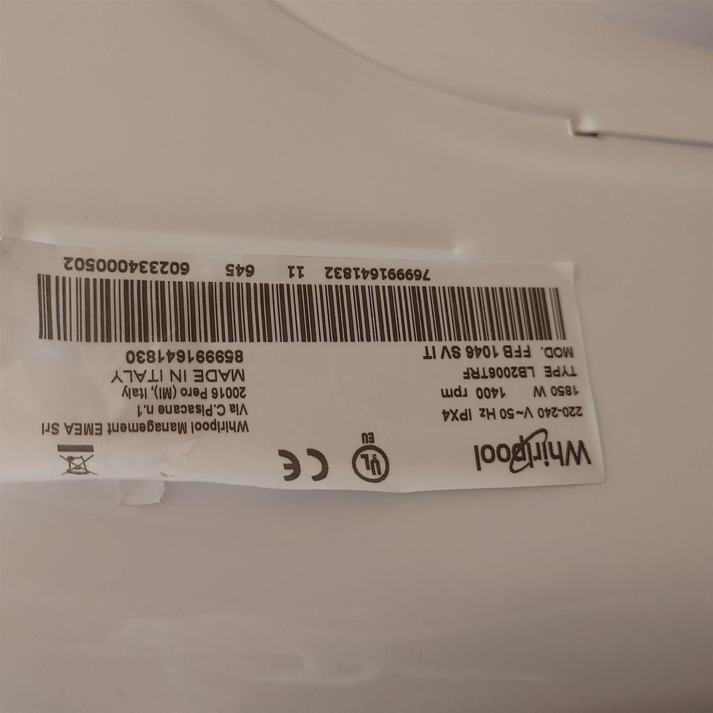 Lavatrice Whirlpool FFB 10469 BV SPT Carica frontale 10 kg 1400 giri Bianco