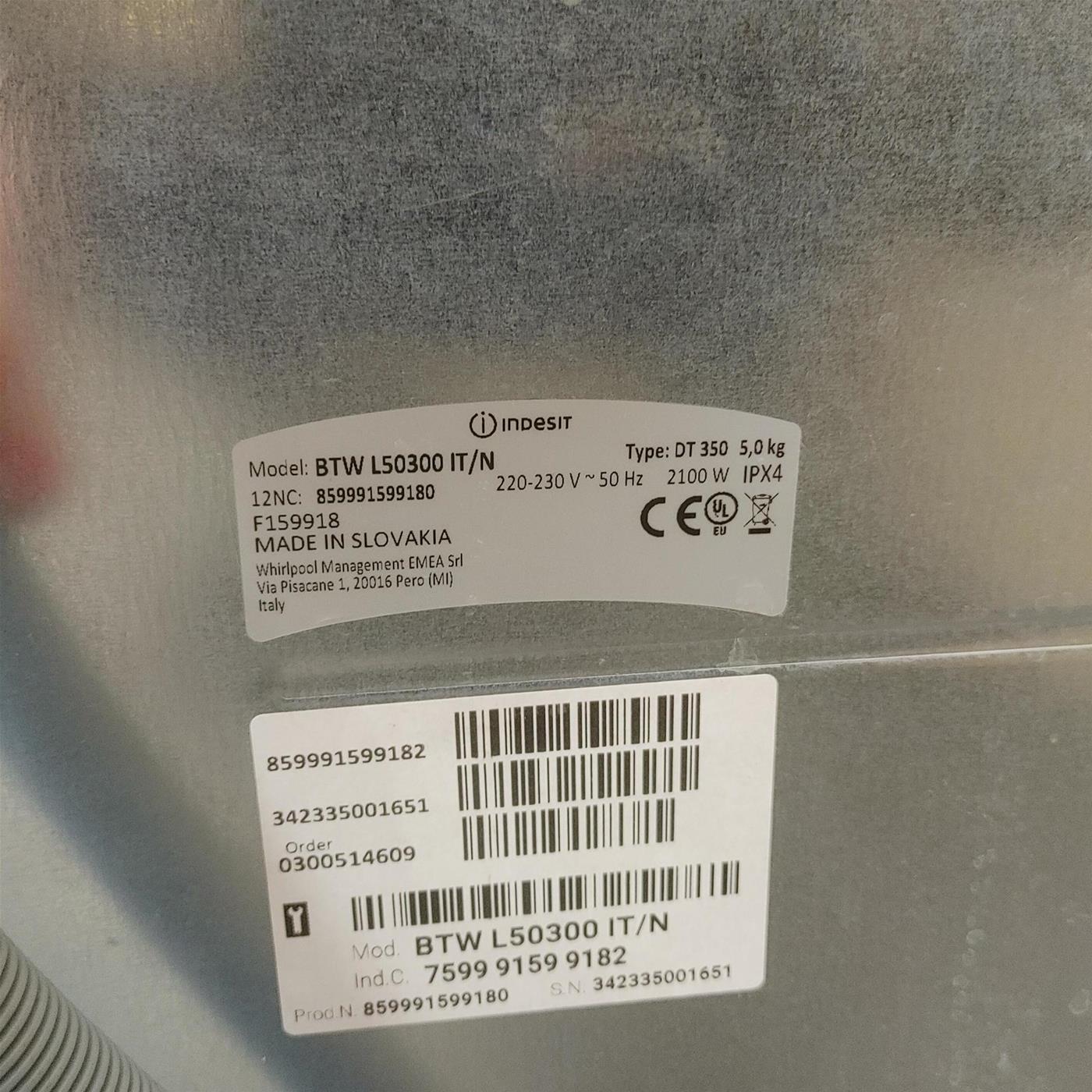 Lavatrice Indesit BTW L50300 FR/N Carica dall'alto 5 kg 1000 giri Bianco