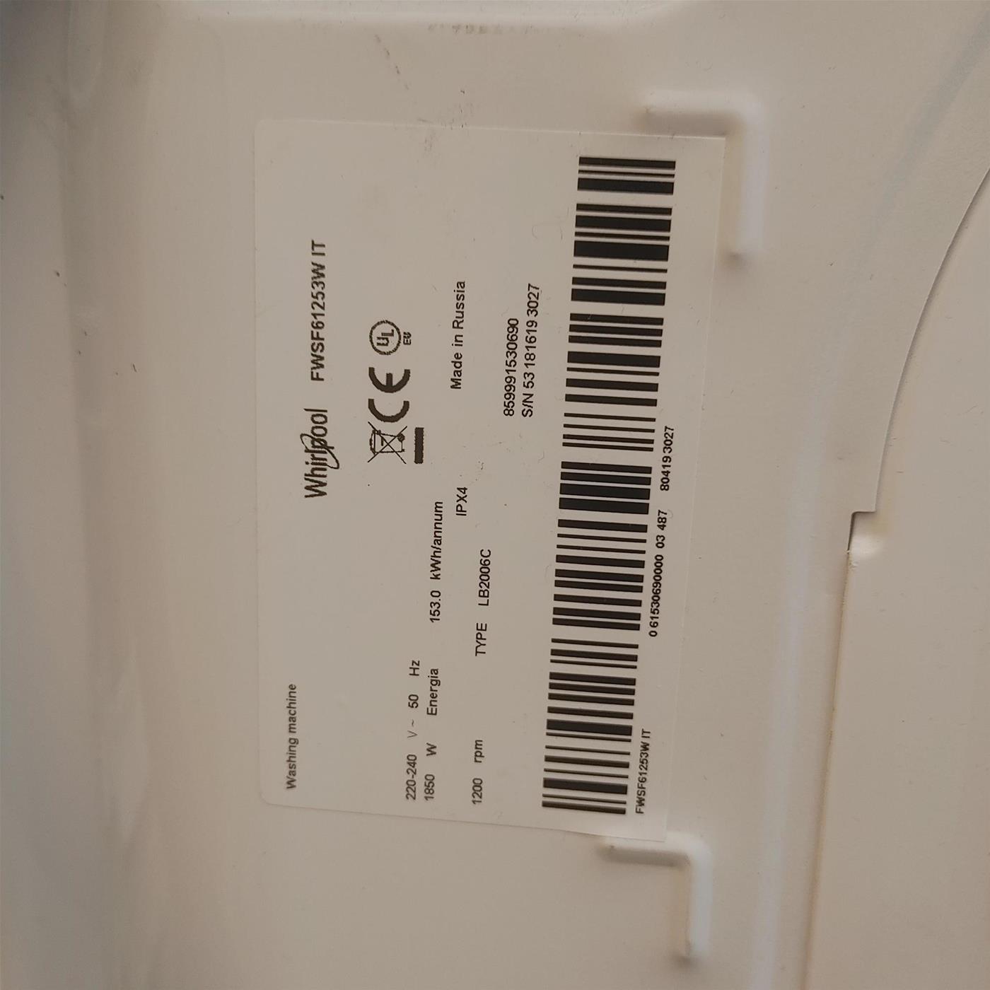 Lavatrice Whirlpool FWSF61253W IT Caricamento frontale 6 kg