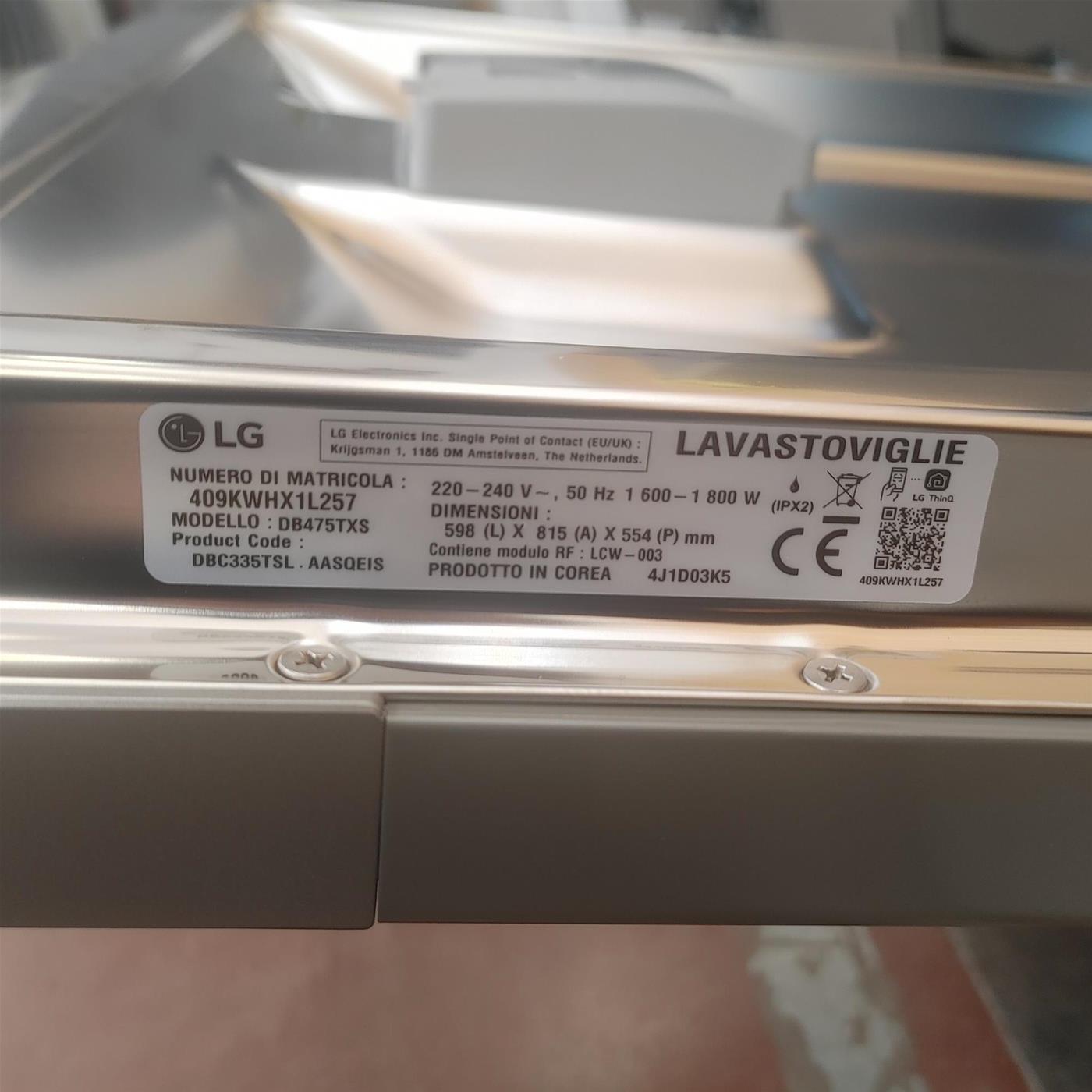 Lavastoviglie LG DB475TXS A scomparsa totale 14 coperti A