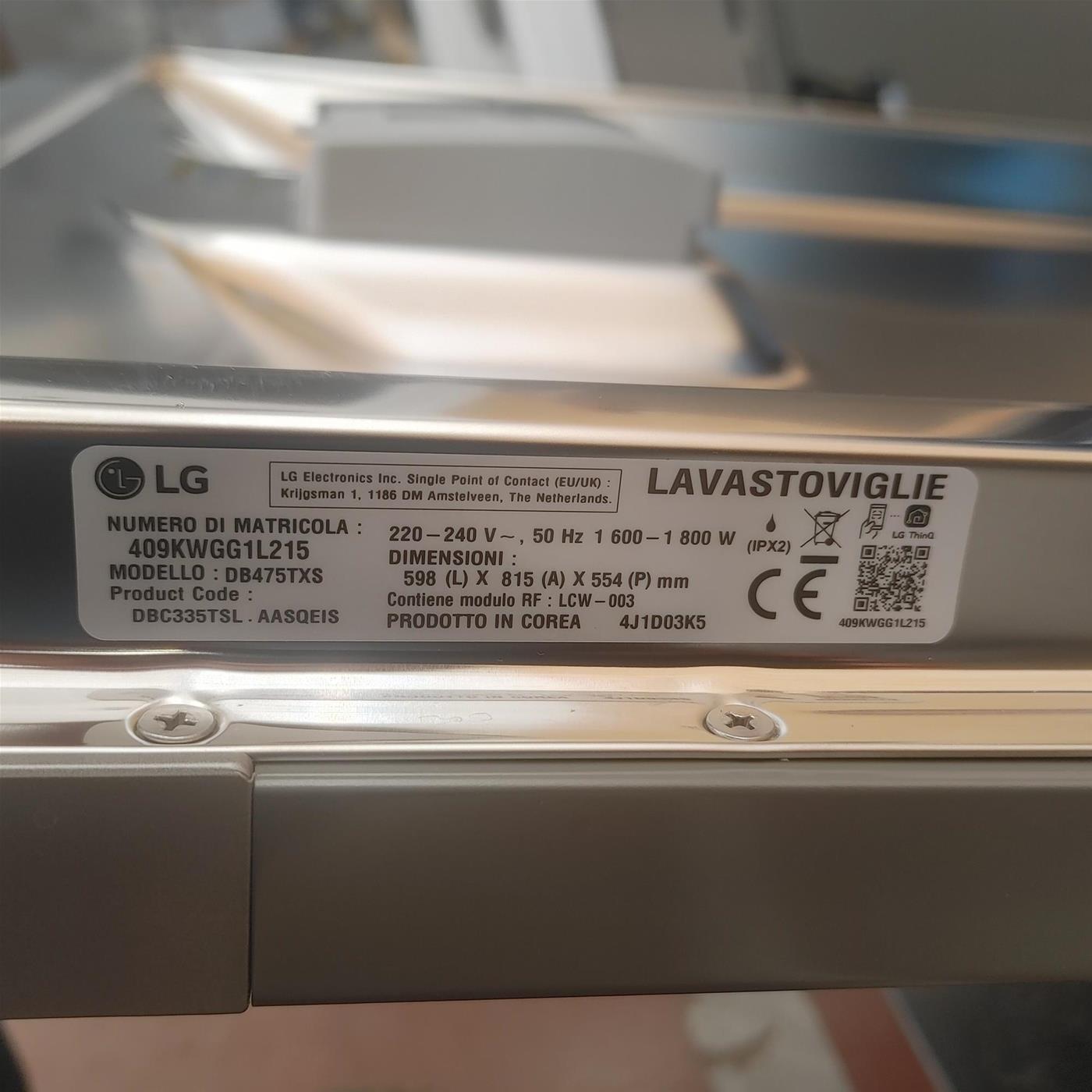 Lavastoviglie LG DB475TXS A scomparsa totale 14 coperti A