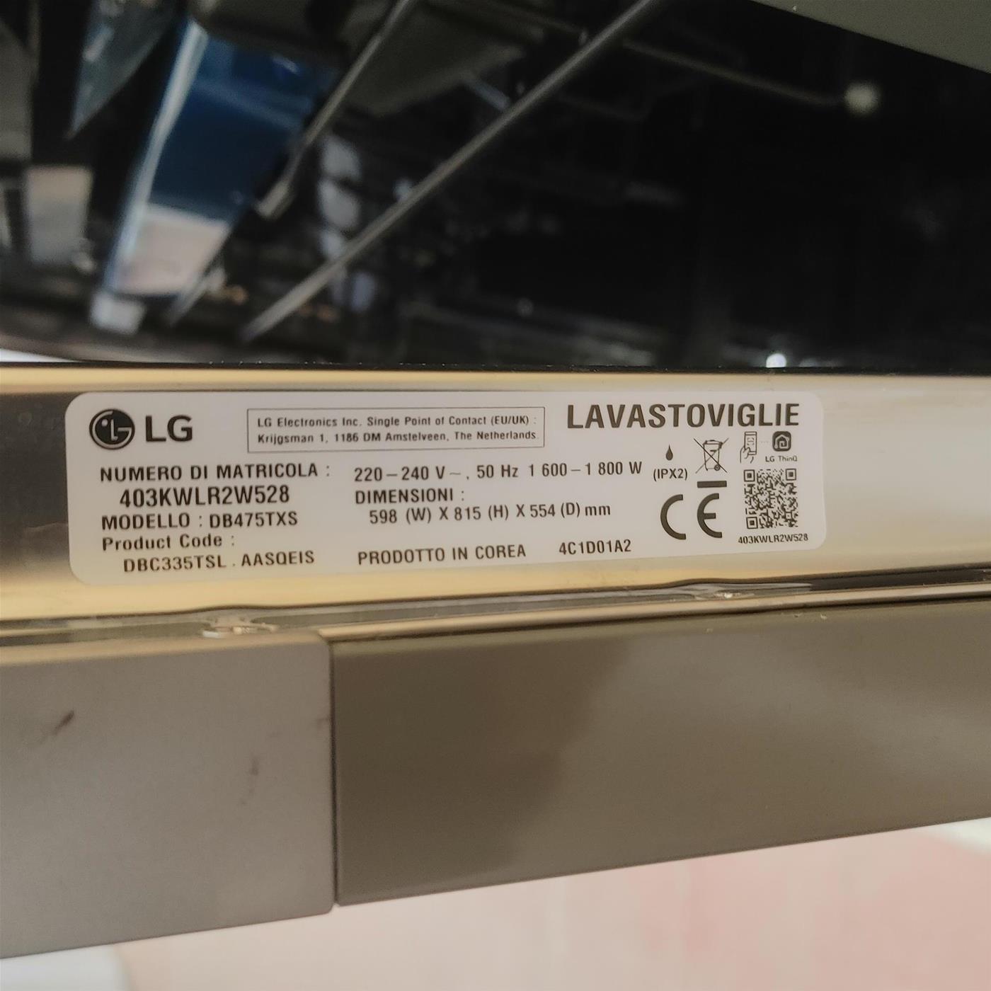 Lavastoviglie LG DB475TXS A scomparsa totale 14 coperti A