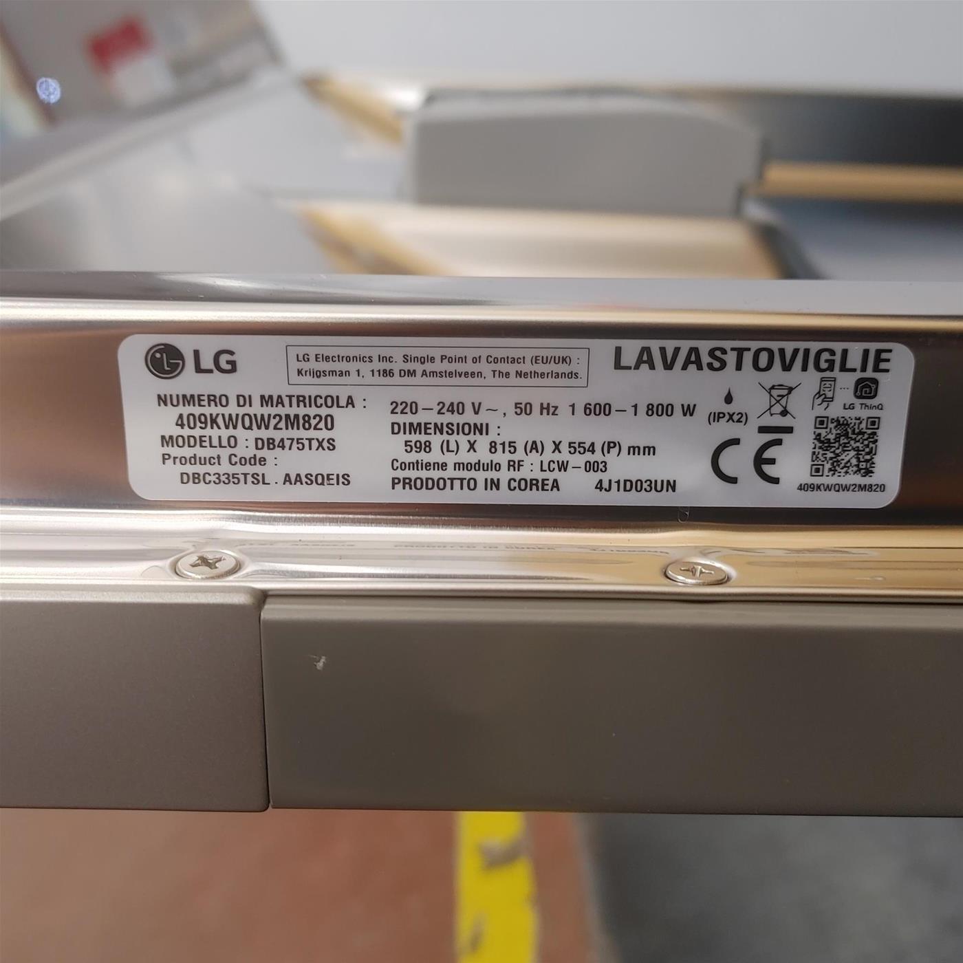 Lavastoviglie LG DB475TXS A scomparsa totale 14 coperti A