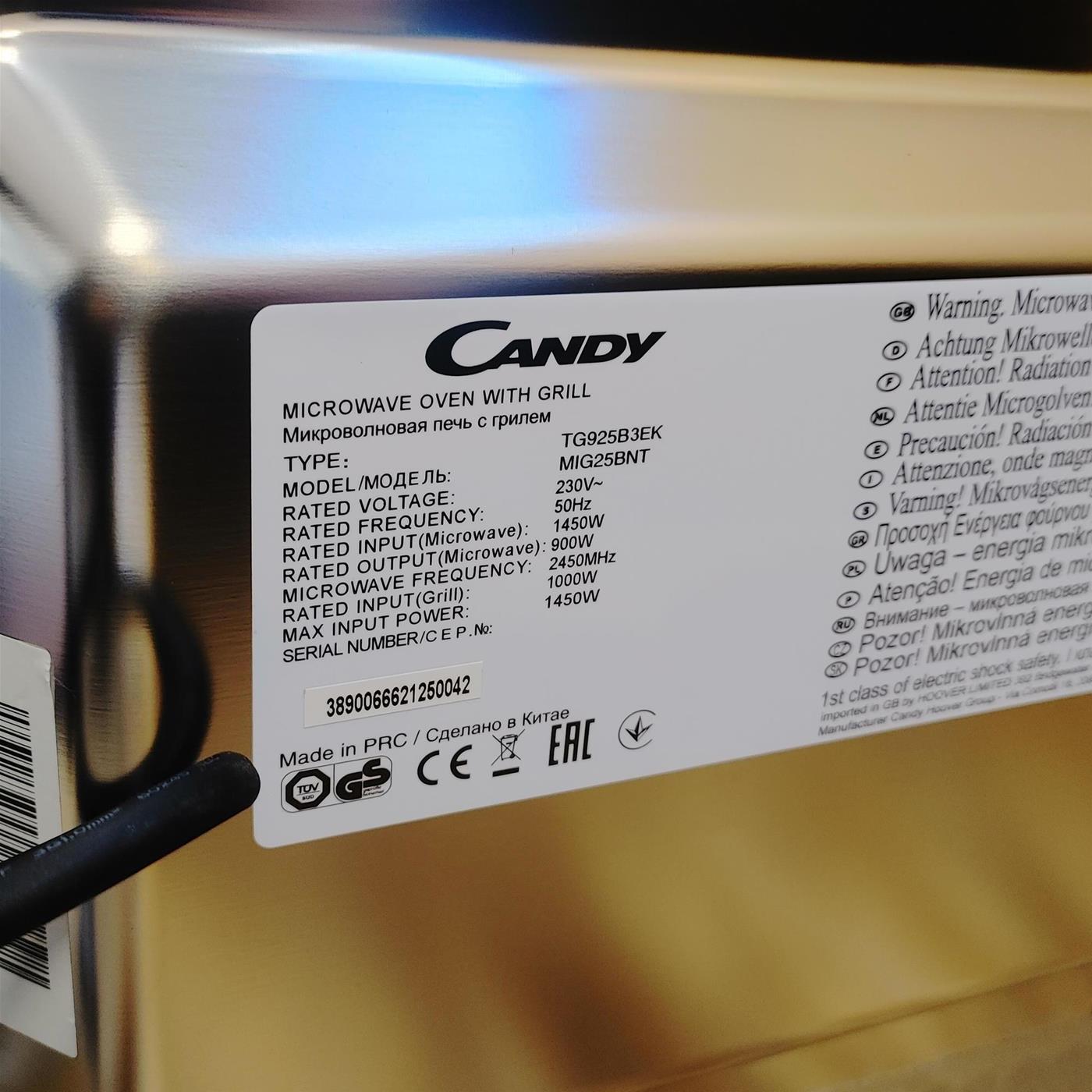 Microonde Candy MIG25BNT da incasso con grill 25 L 900 W Nero