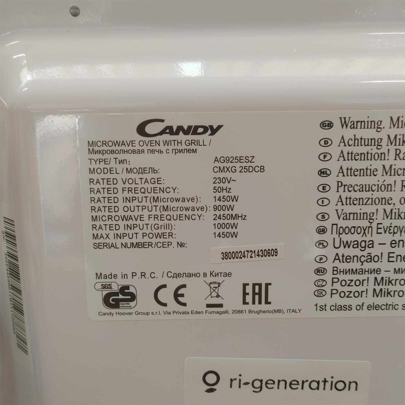 Candy COOKinApp CMXG25DCB Microonde grill in acciaio inox da banco 25 L 900 W