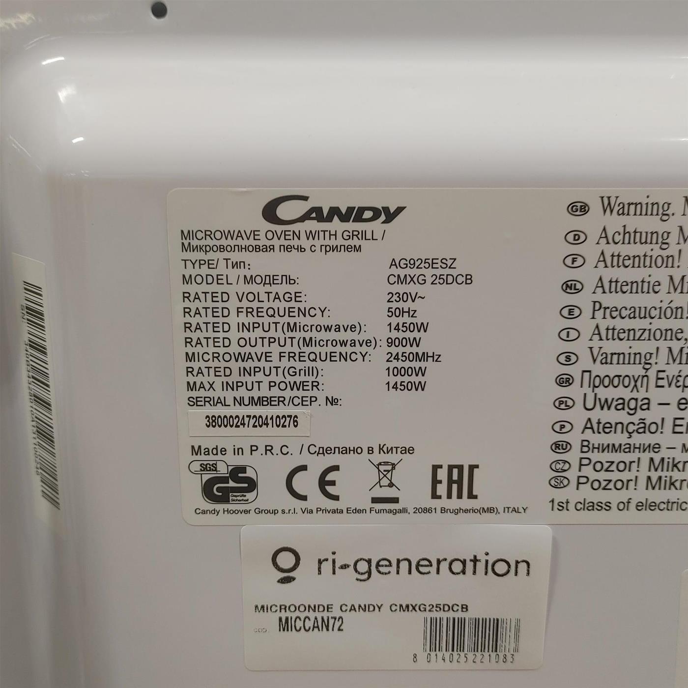 Candy COOKinApp CMXG25DCB Microonde grill in acciaio inox da banco 25 L 900 W