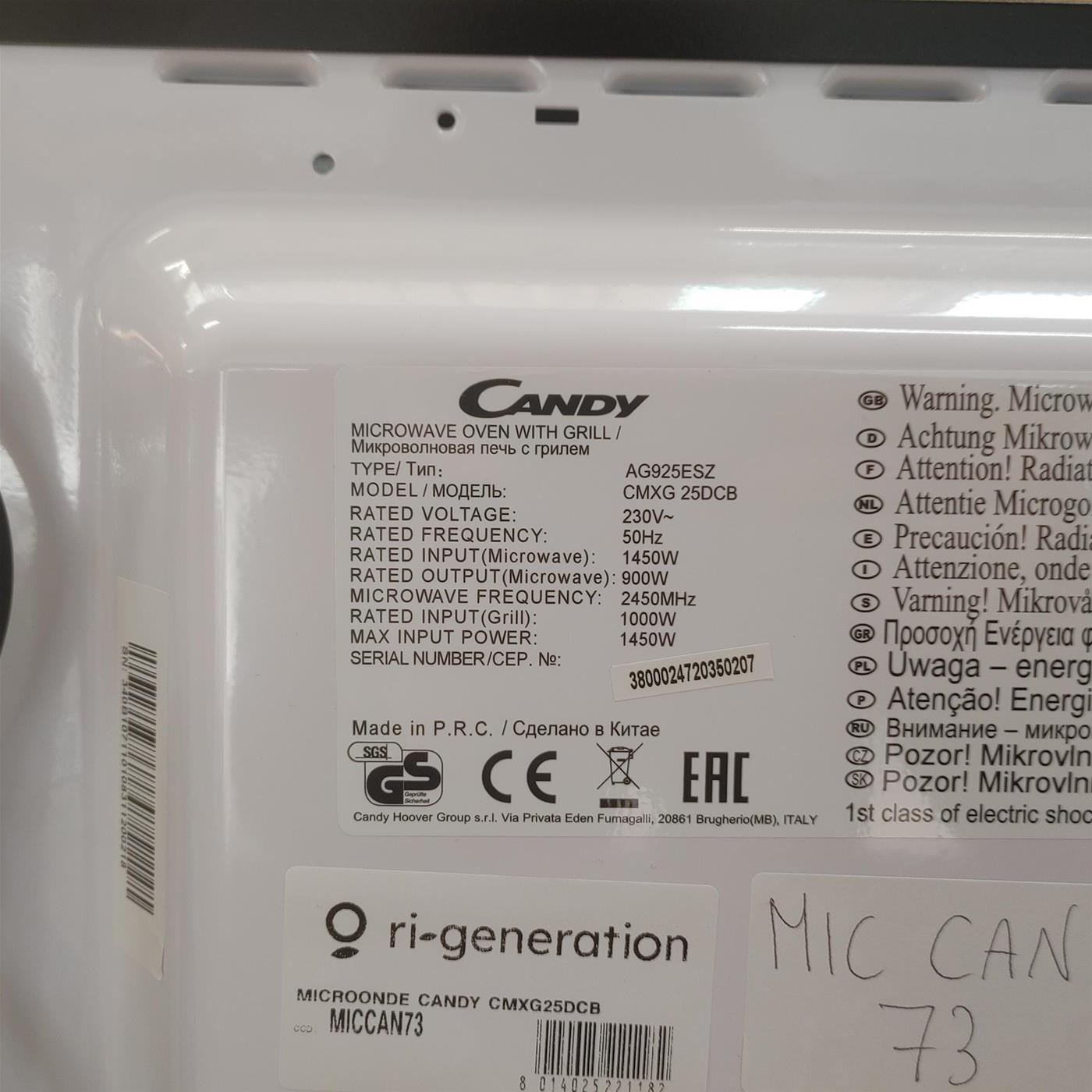 Candy COOKinApp CMXG25DCB Microonde grill in acciaio inox da banco 25 L 900 W