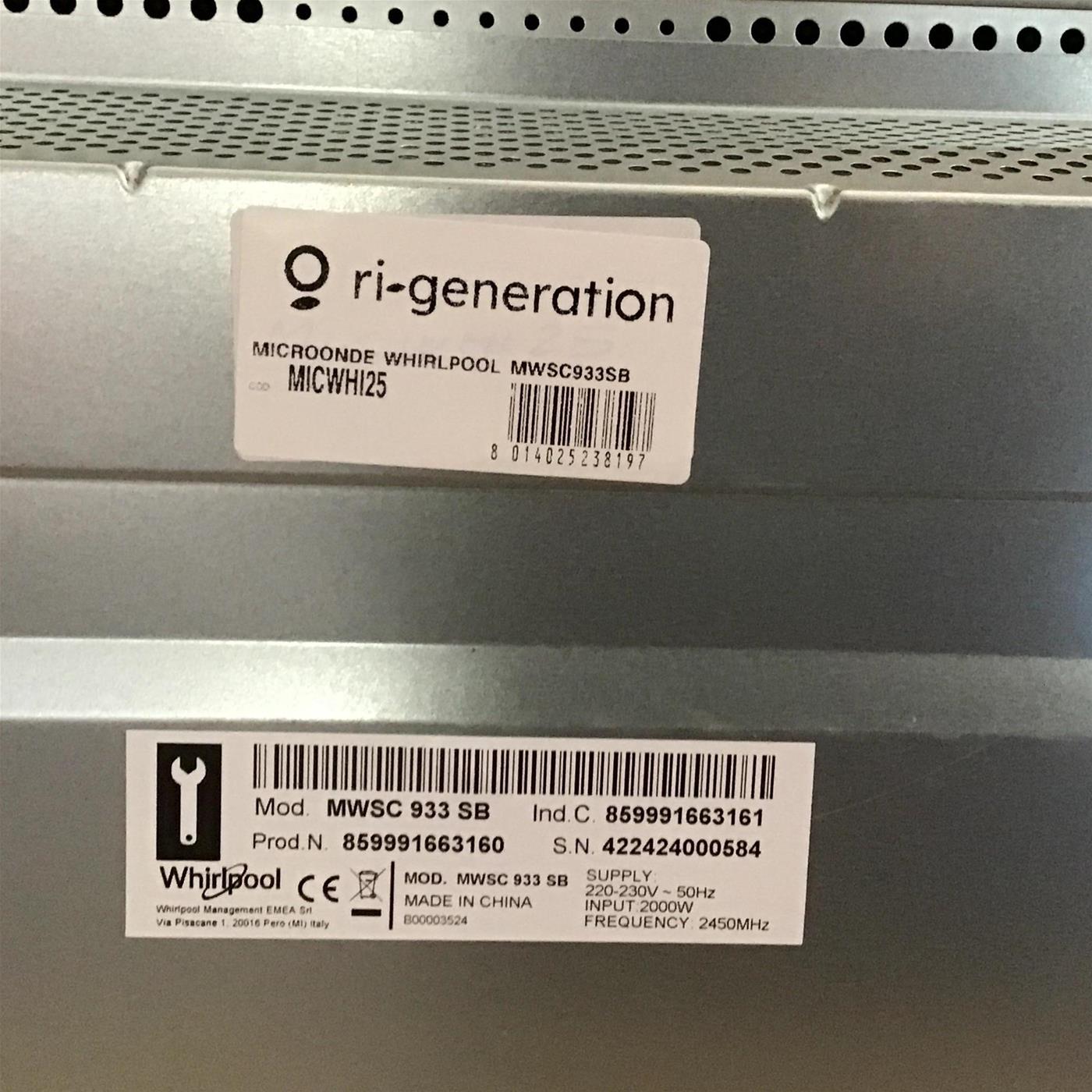 Microonde Whirlpool Supreme Chef MWSC 933 SB Libera installazione