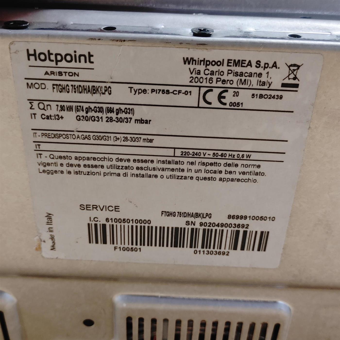 Hotpoint FTGHG 751 D/H(BK) piano cottura Nero Da incasso 75 cm Gas 5 Fornello(i)