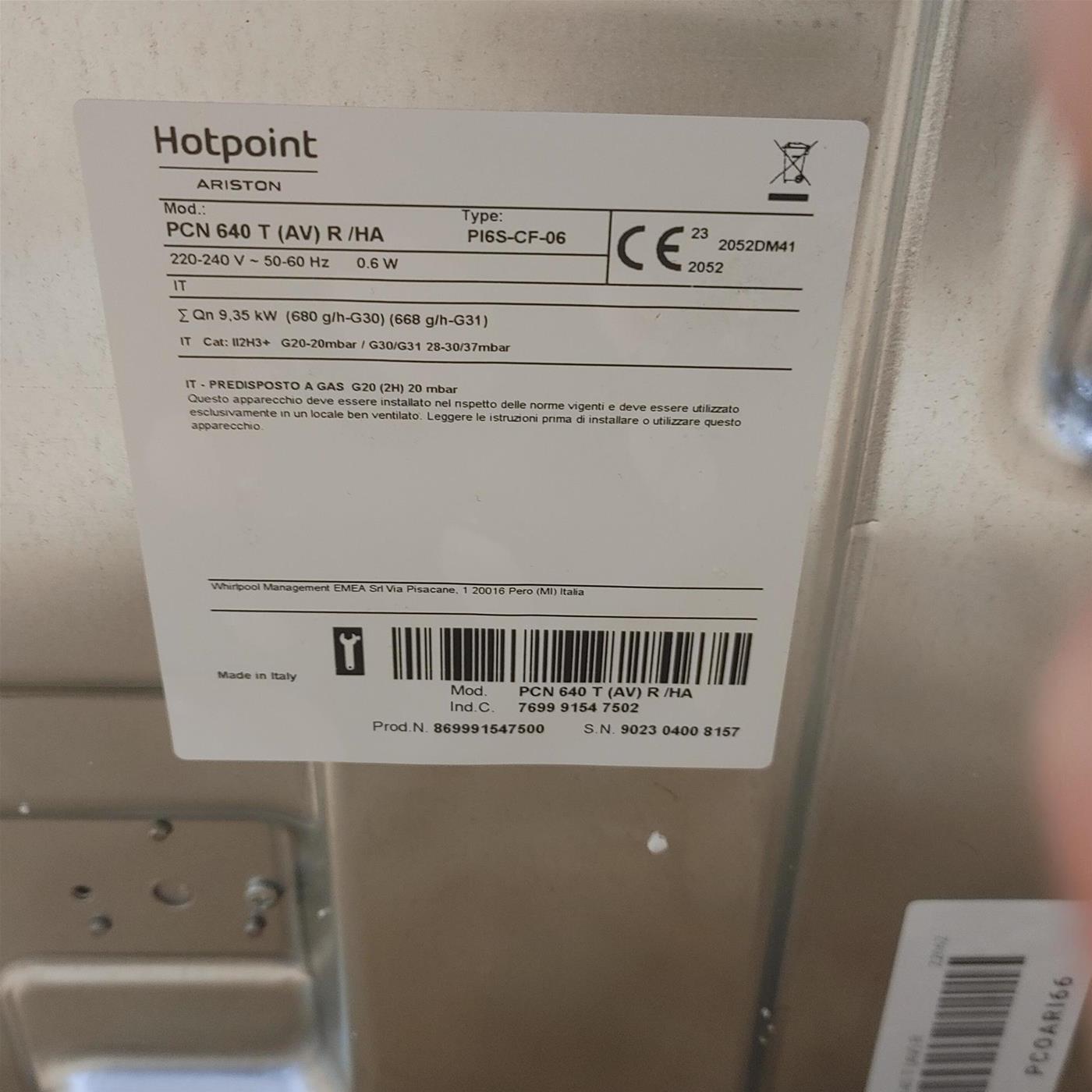 Hotpoint PCN 640 T (AV) R /HA Piano cottura 59 cm Gas 4 Fornello(i)