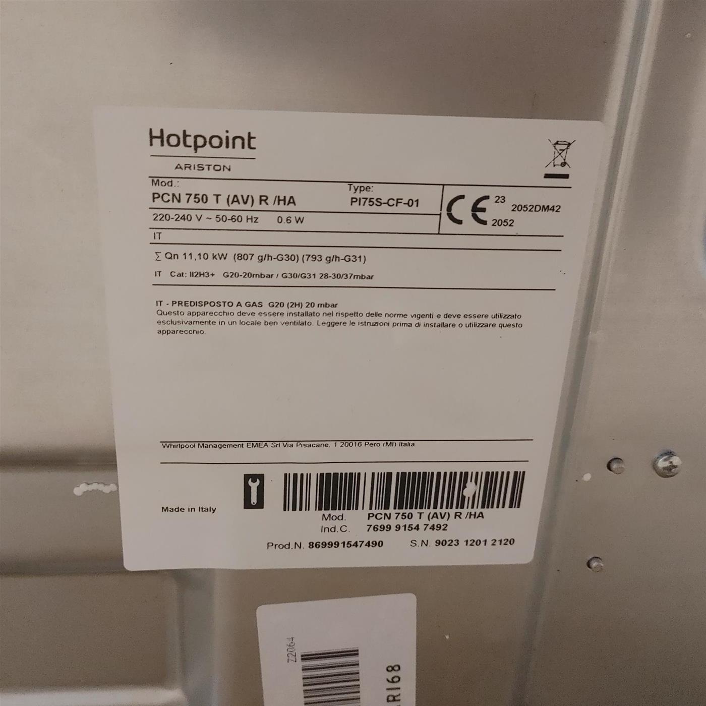 Hotpoint PCN 750T(AV)R/HA Piano cottura Da incasso Gas 5 Fornello(i)