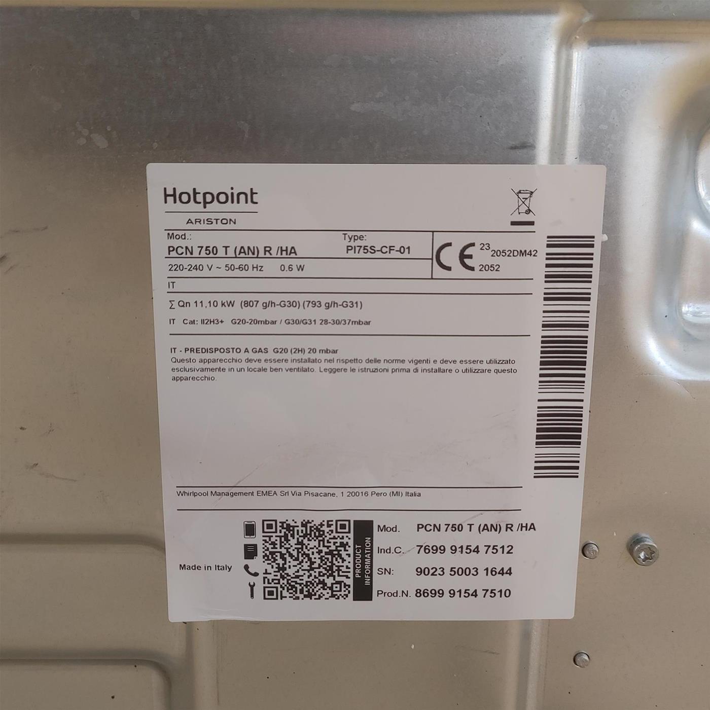 Piano cottura a gas Ariston PCN 750 T (AN) R /HA 5 fuochi