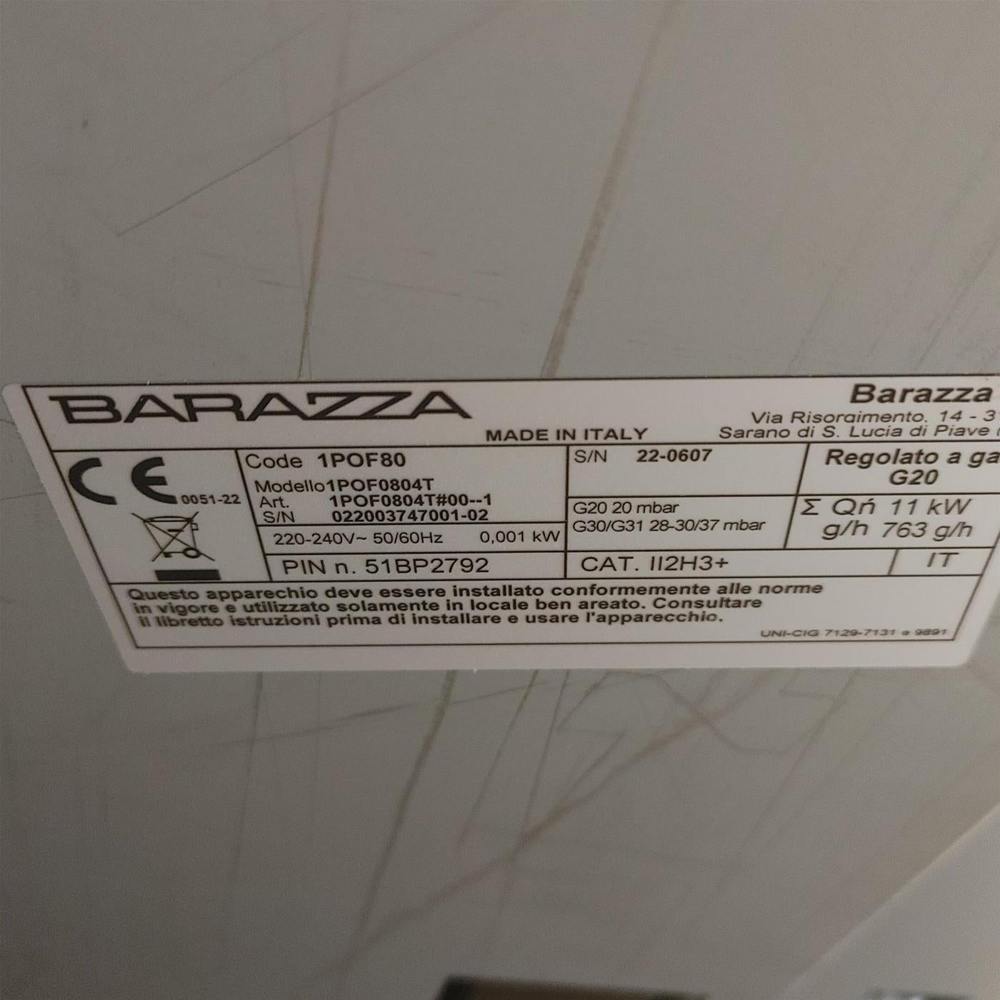 Barazza 1POF0804T Piano cottura a Gas