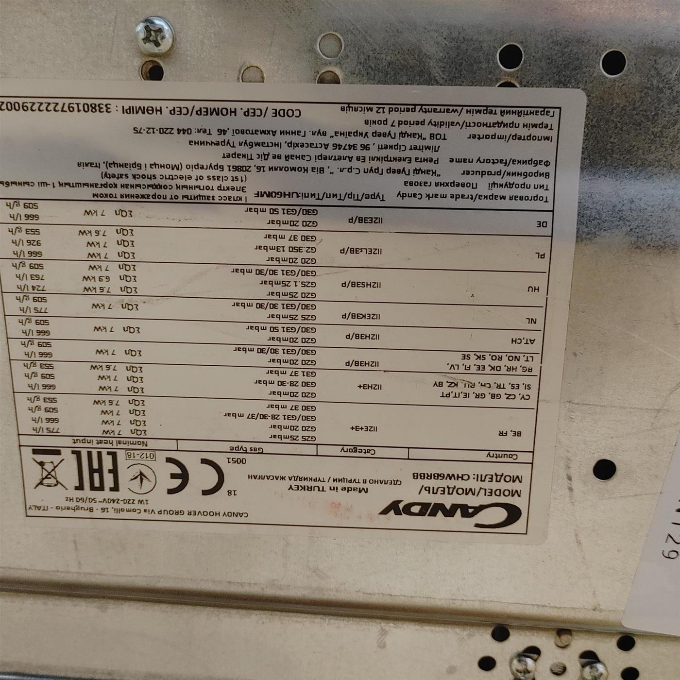 Piano cottura Candy Idea CHW6BRBB Gas 4 Fuochi 60 cm