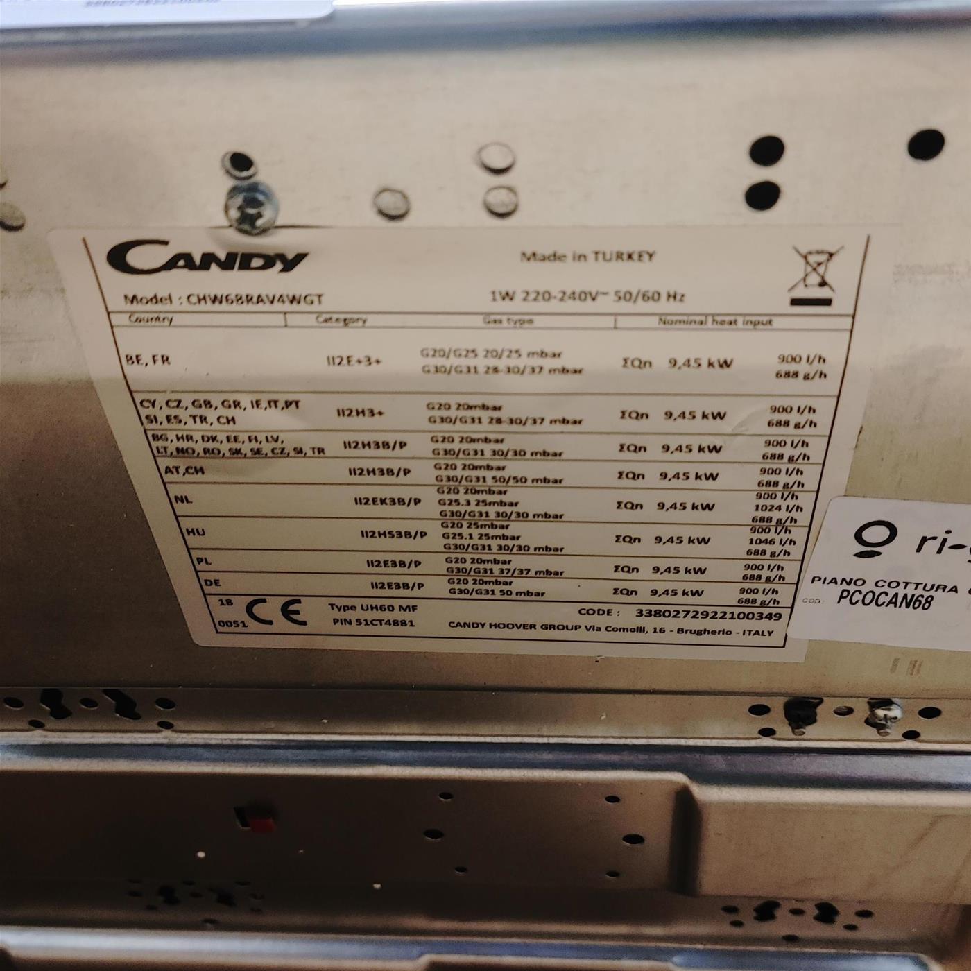 Candy Classic CHW6BRAV4WGT Avena Da incasso 59 cm Gas 4 Fornello(i)