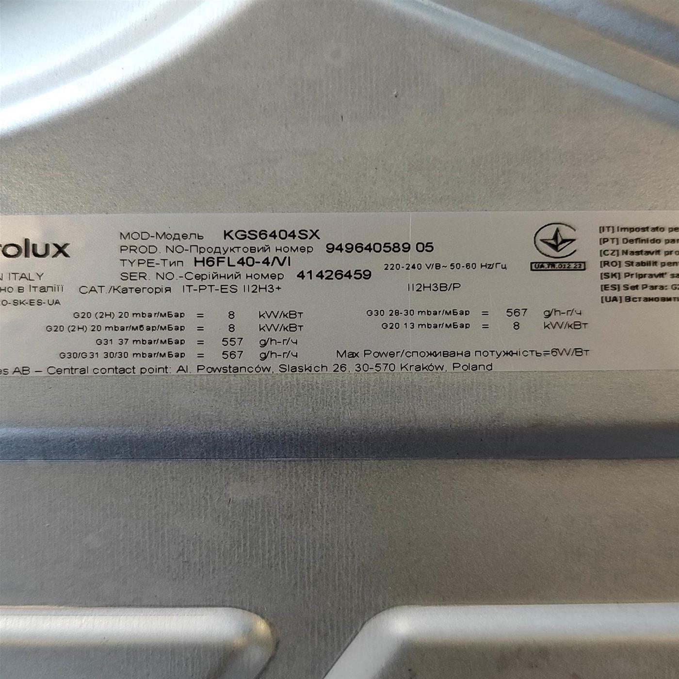 Piano cottura Electrolux Serie 300 KGS6404SX a gas 60cm