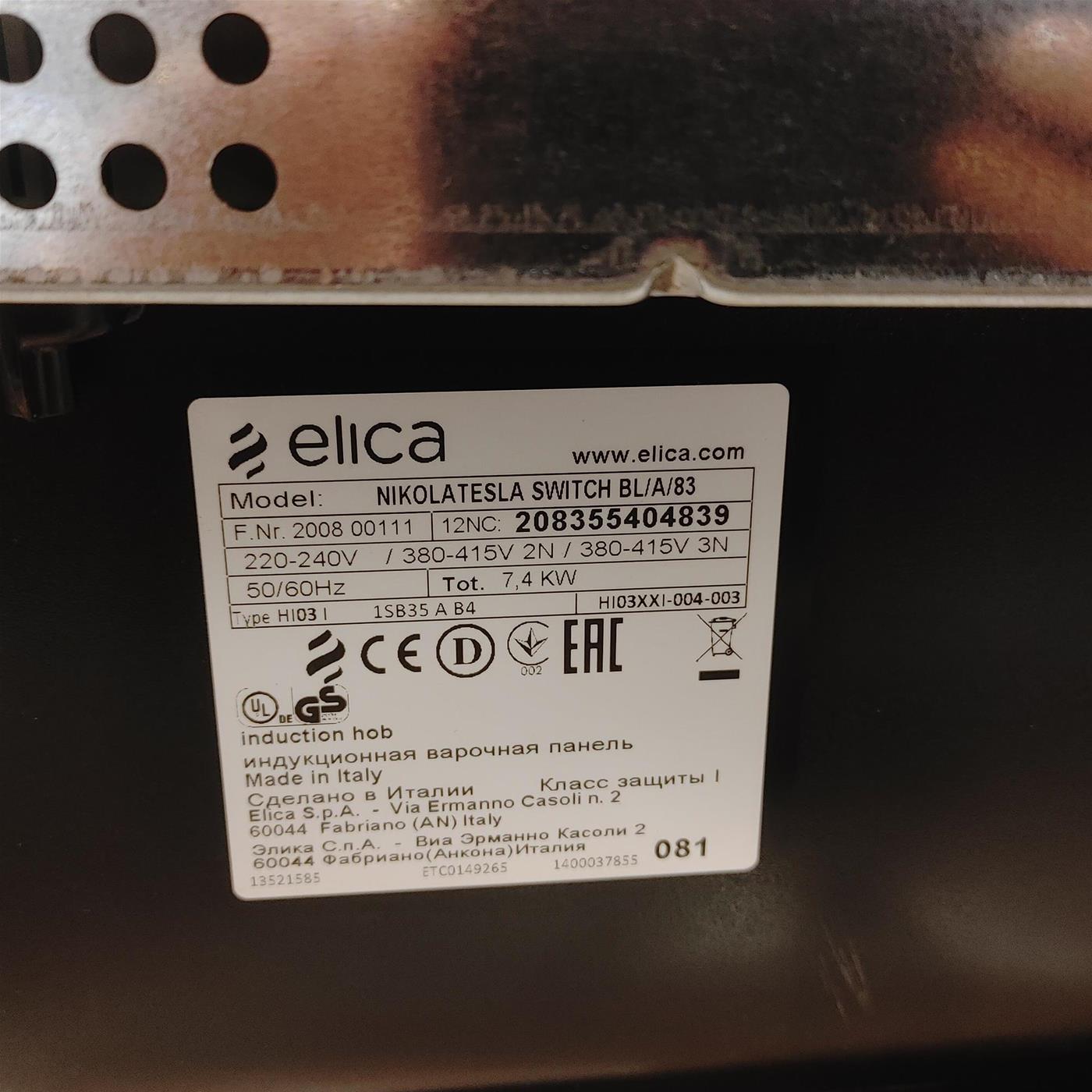 Elica NikolaTesla Switch BL/A/83 Nero Da incasso 83 cm Piano cottura a induzione a zona 4 Fornello(i)