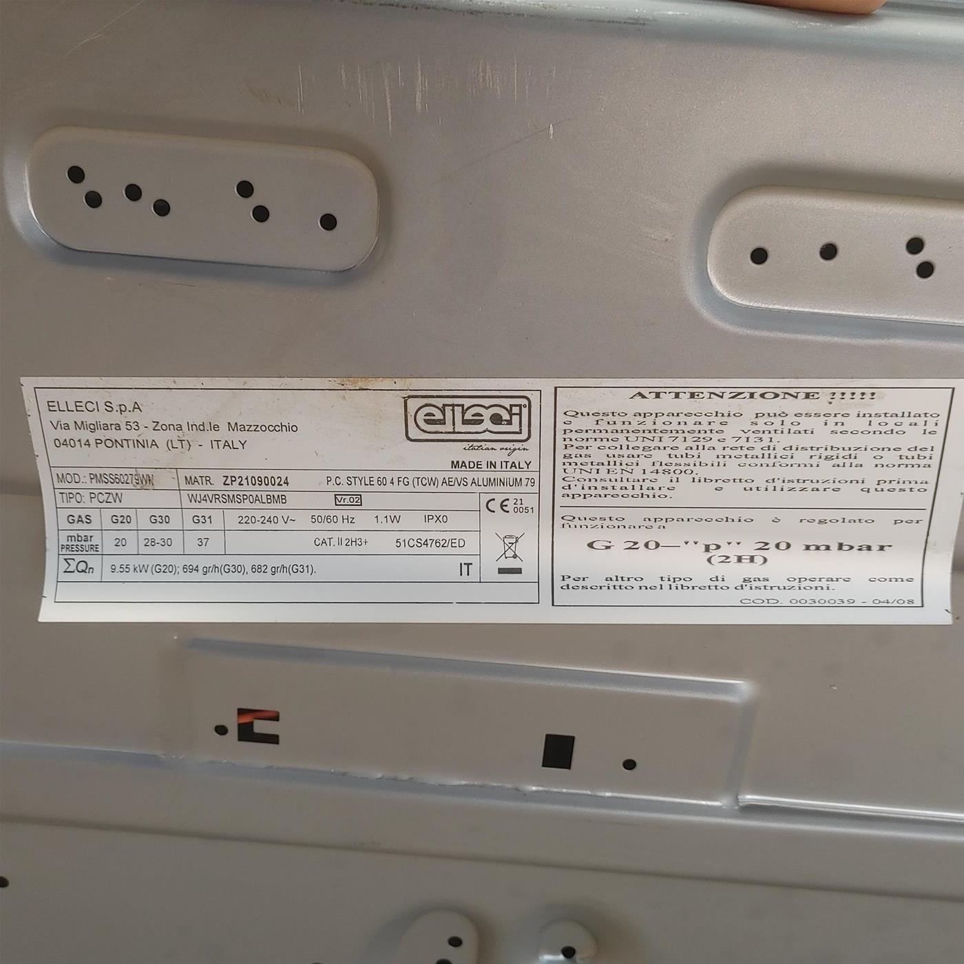 Elleci PMSS60279WN Piano cottura a gas cm. 60