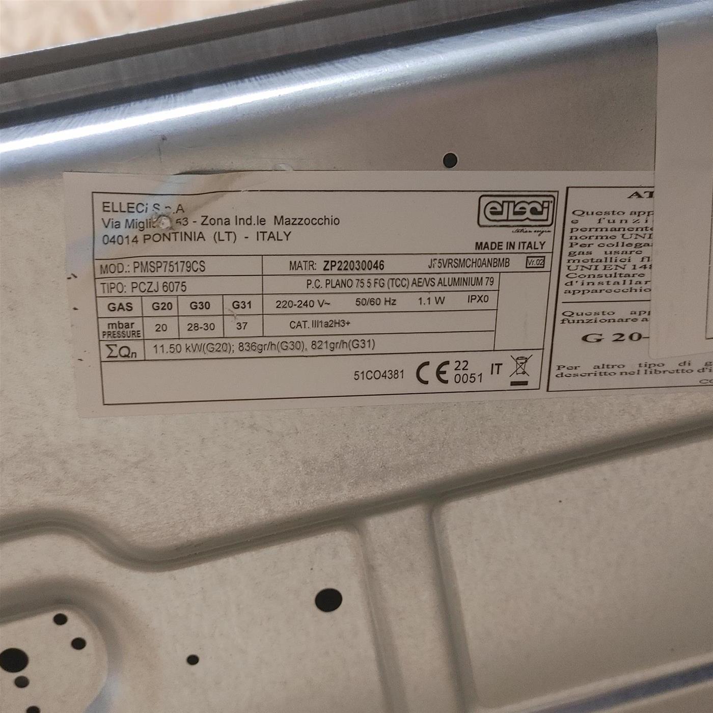 Elleci PMSP75173CS Piano Titanium Da incasso Gas 5 zona(e)