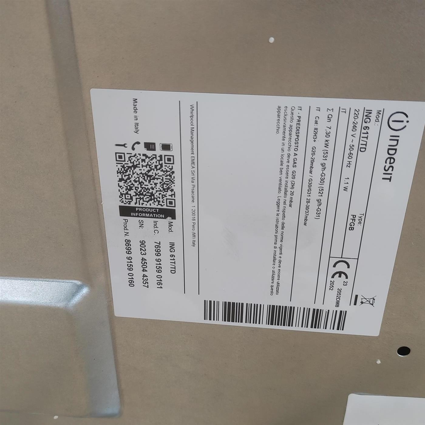 Indesit ING 61T/TD Piano cottura a gas