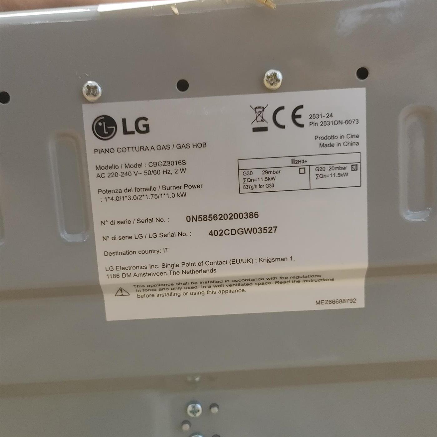 Piano cottura a gas LG CBGZ3016S 5 fuochi