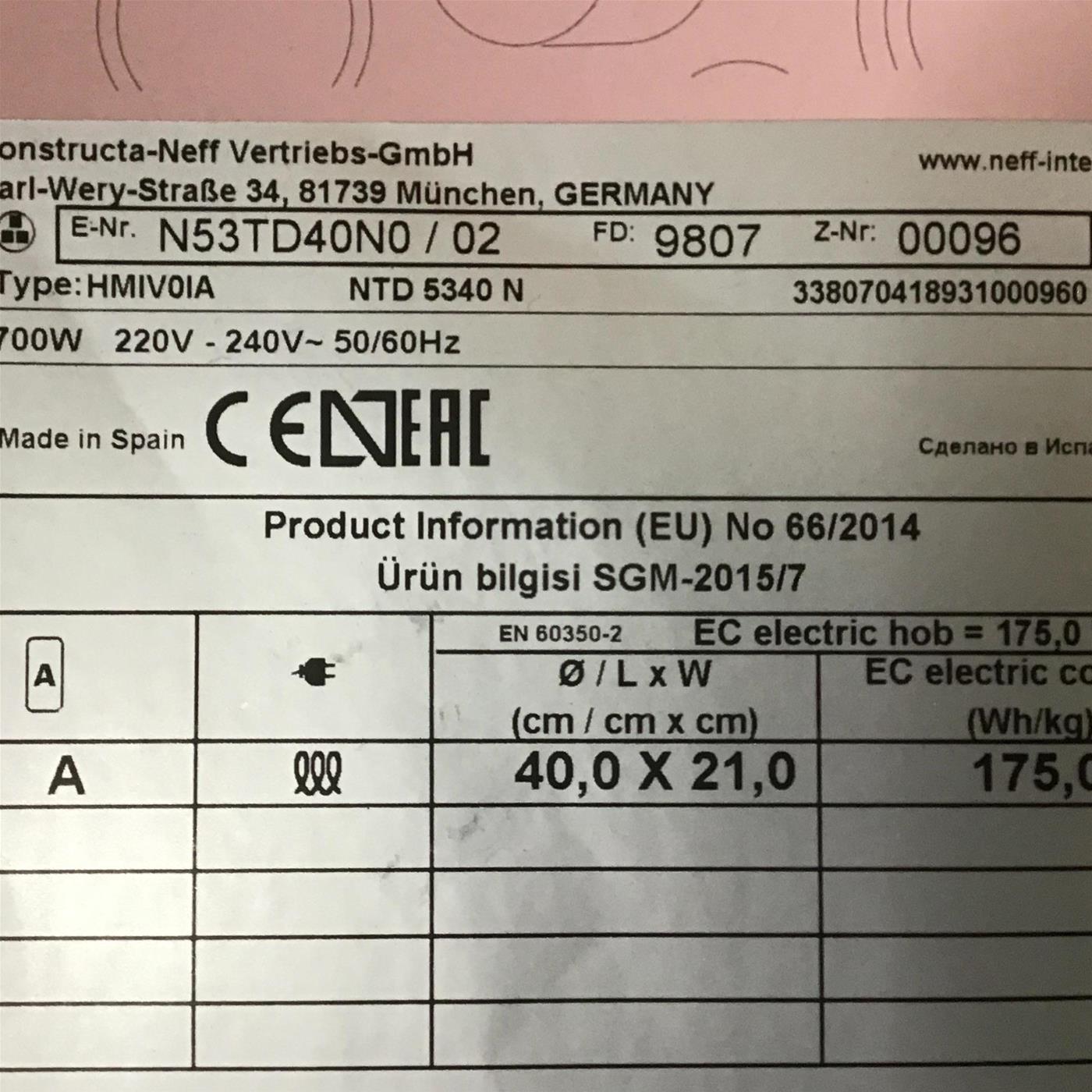 Piano cottura Neff a induzione 2 zone cottura