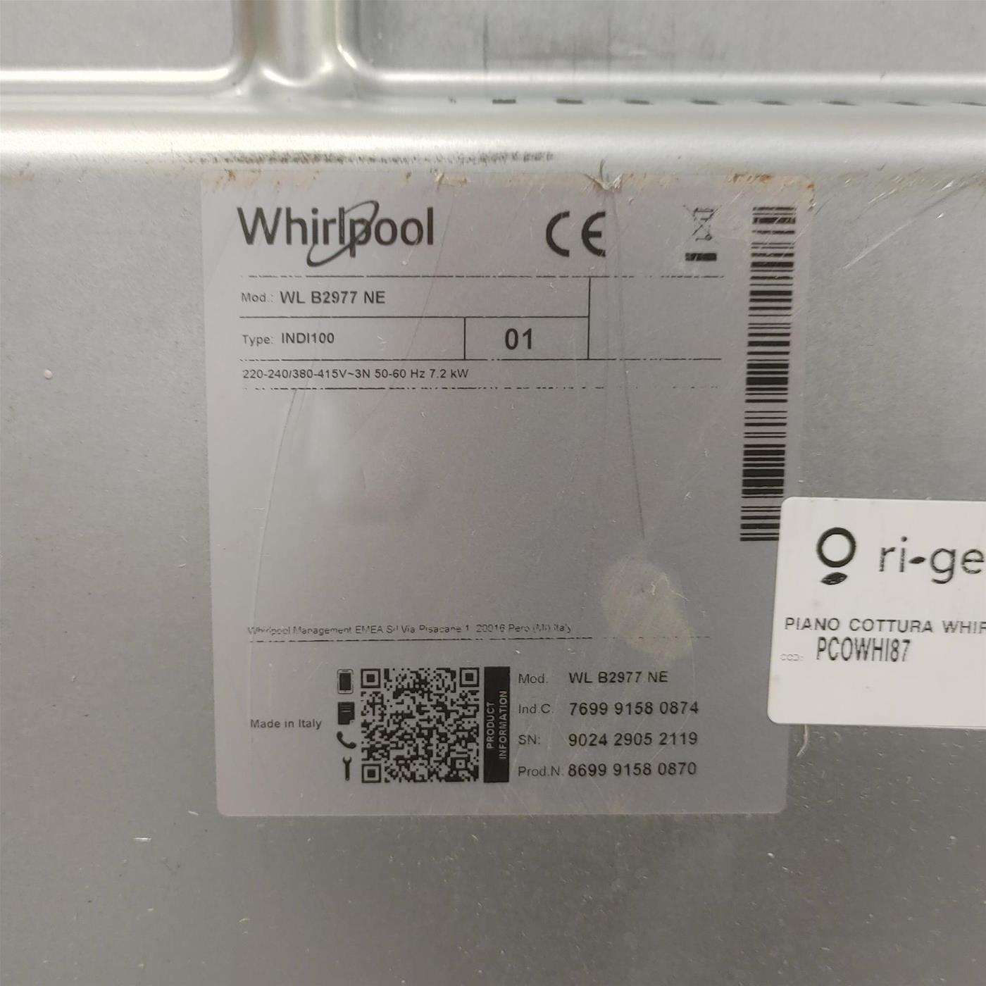 Piano cottura Whirlpool WL B2977 NE a induzione 77 cm 4 zone