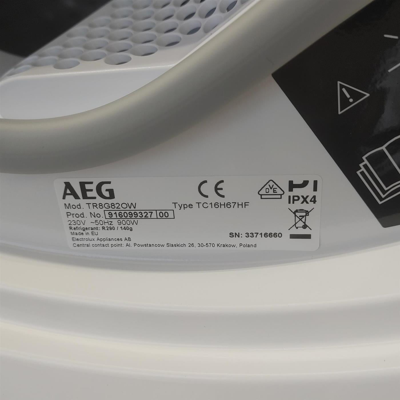 AEG TR8G82OW asciugatrice Libera installazione Caricamento frontale 8 kg A++ Bianco