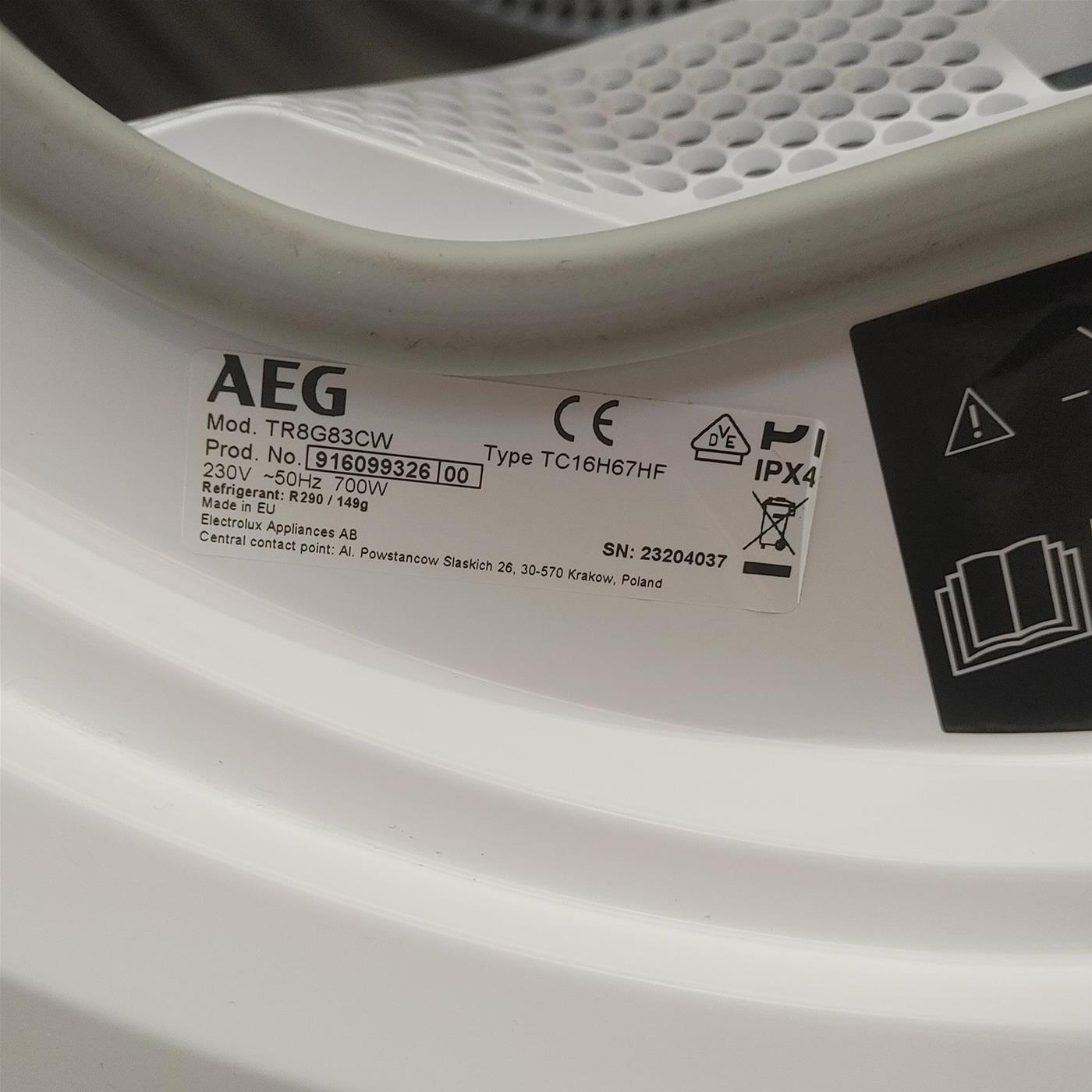 AEG TR8G83GW asciugatrice Libera installazione Carica frontale 8 kg A+++ Bianco