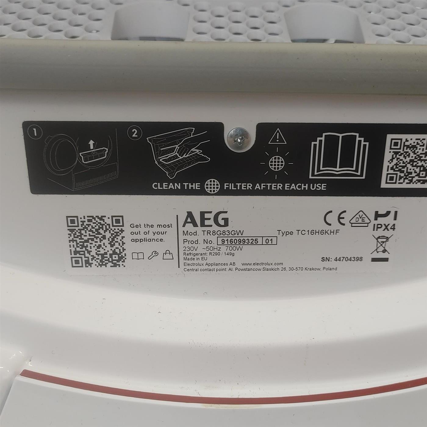 AEG TR8G83GW asciugatrice Libera installazione Carica frontale 8 kg A+++ Bianco