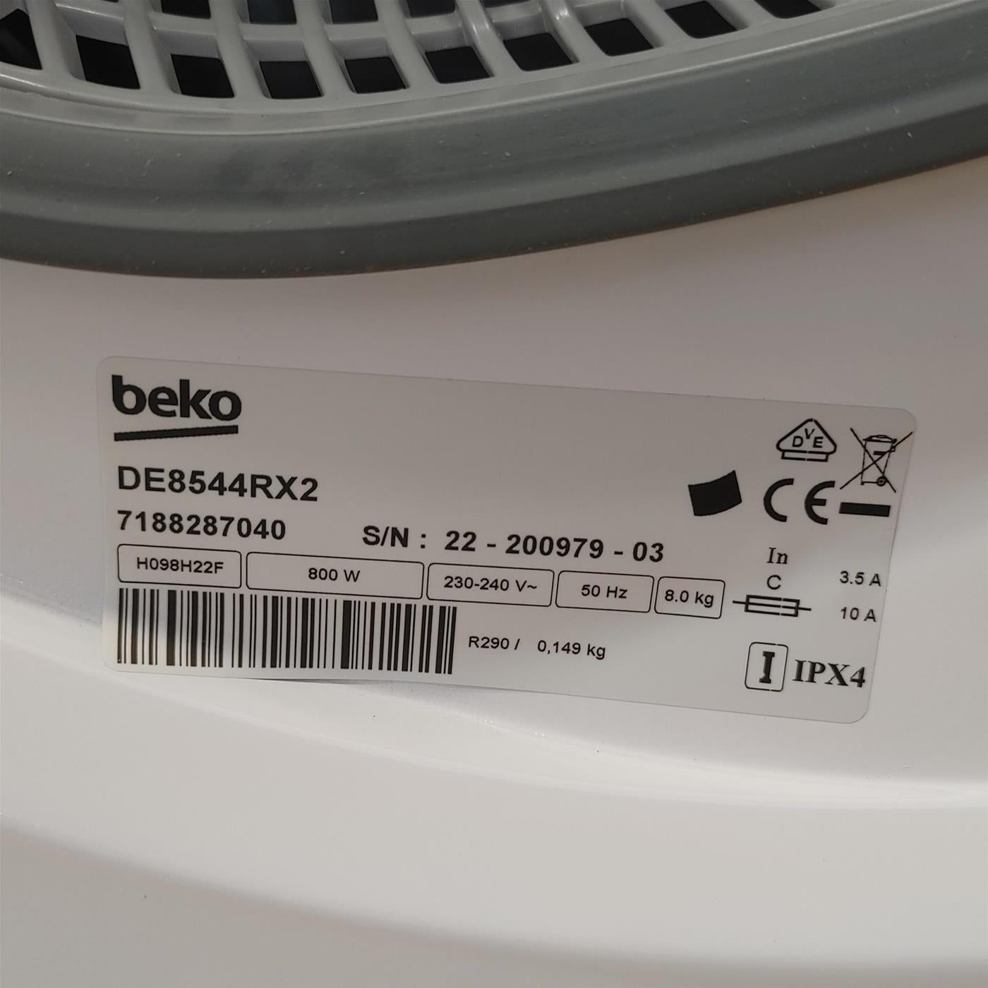 Beko DE8544RX2 asciugatrice Libera installazione Caricamento frontale 8 kg A+++ Bianco
