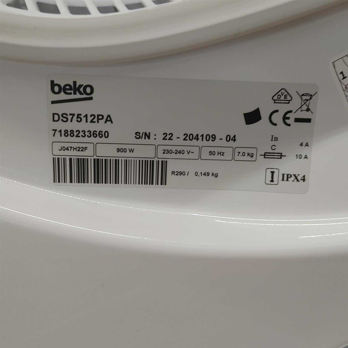Asciugatrice Beko DS7512PA Libera installazione Caricamento frontale 7 kg A+++ Bianco